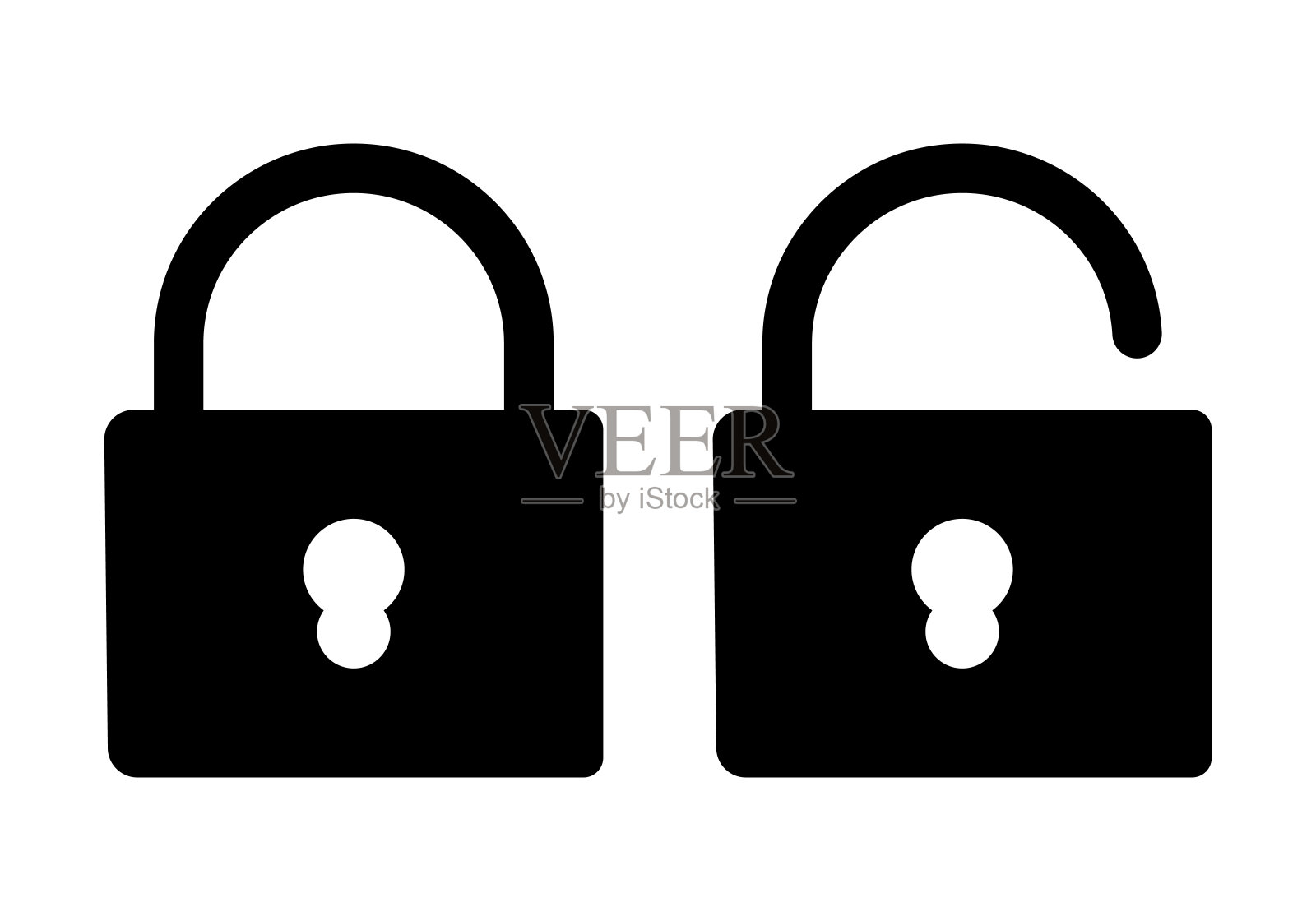 为商业和信息图形设计的黑色锁解锁图标剪辑艺术矢量插画图片素材