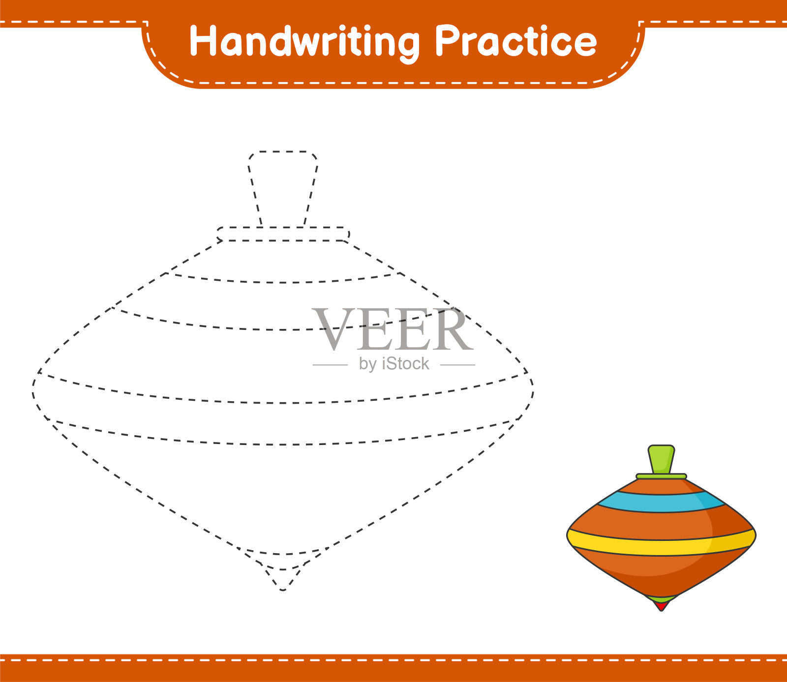 书法练习。旋转玩具的描线。教育儿童游戏,可打印的工作表,矢量插图插画图片素材