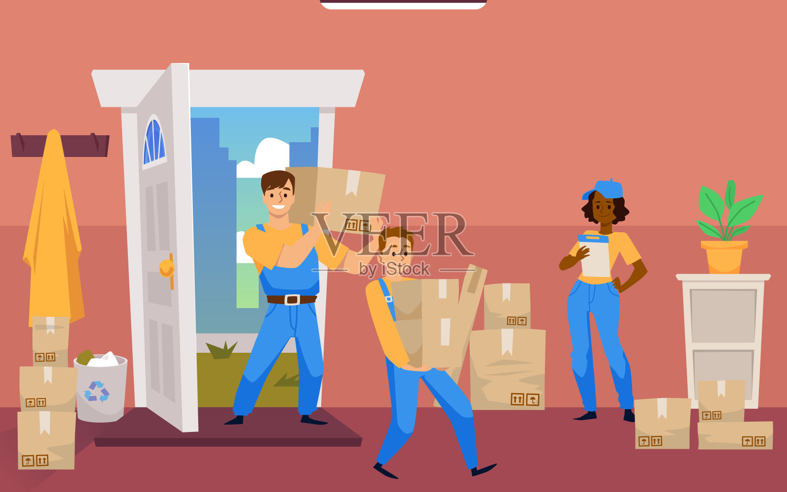 搬家公司或快递服务的概念,平面矢量插图。插画图片素材