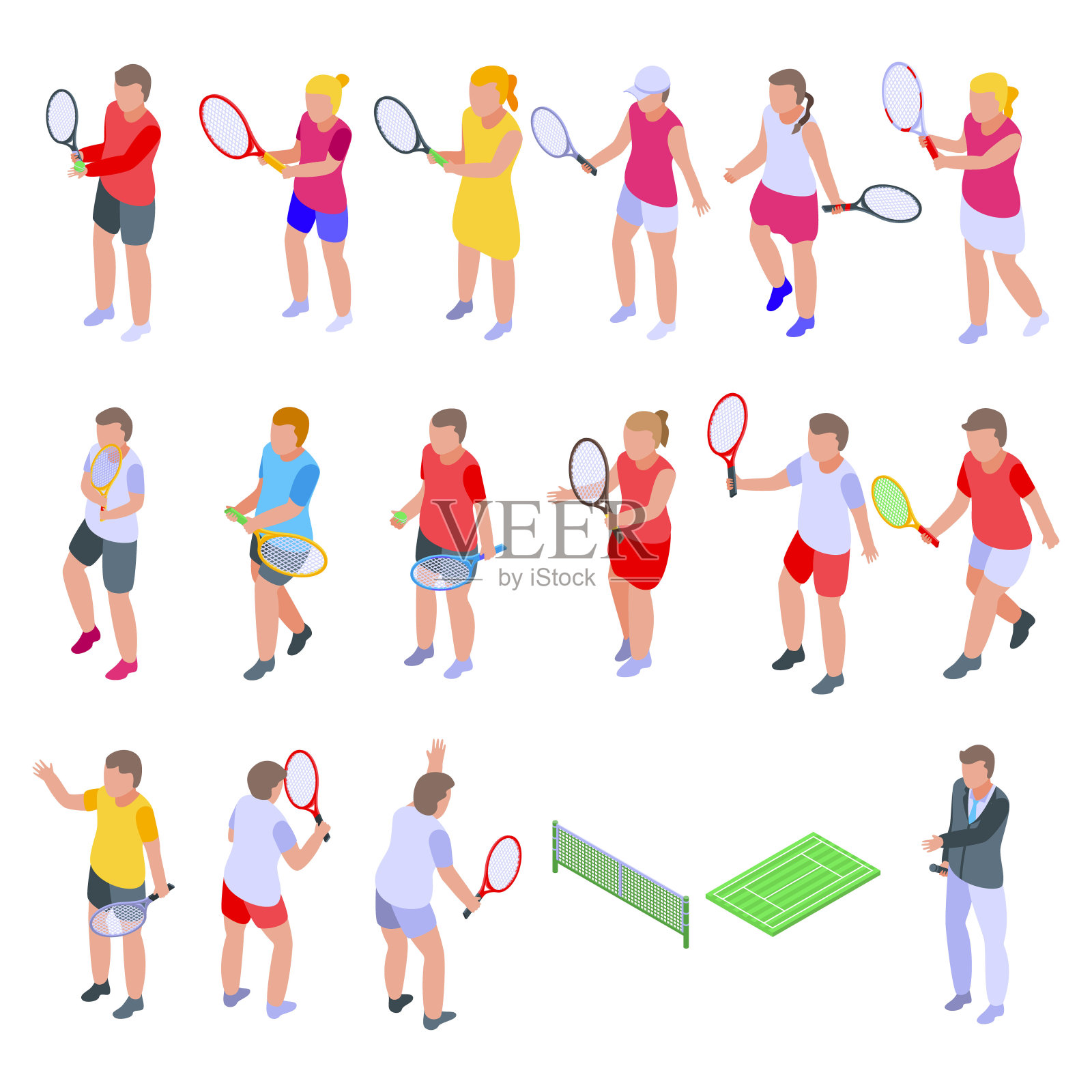 孩子们打网球的图标。插画图片素材