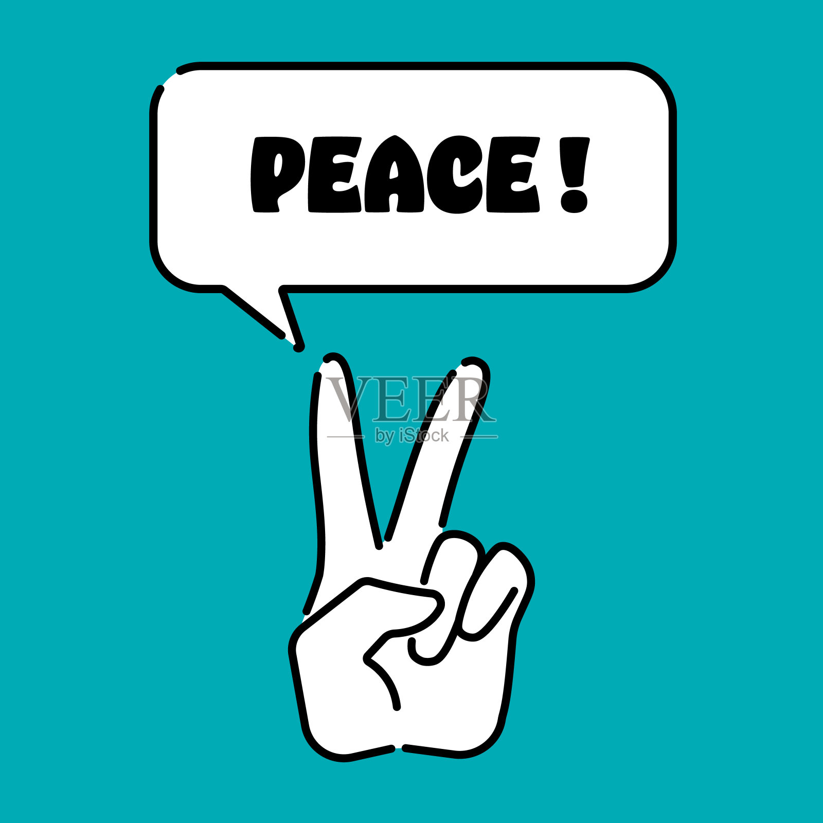 手的姿势。胜利或和平的标志,线图标。插画图片素材