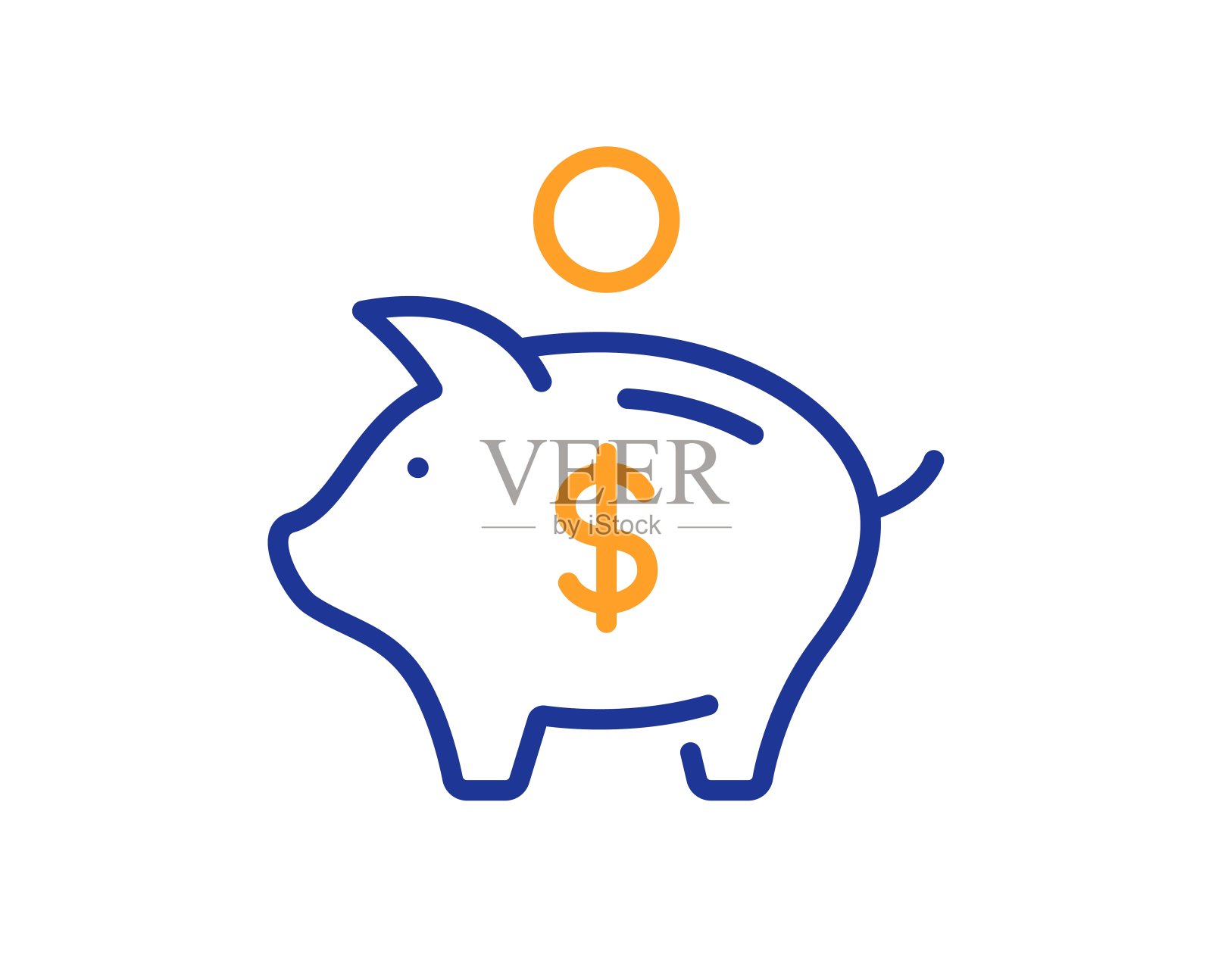 存钱罐线图标。硬币钱的迹象。向量插画图片素材