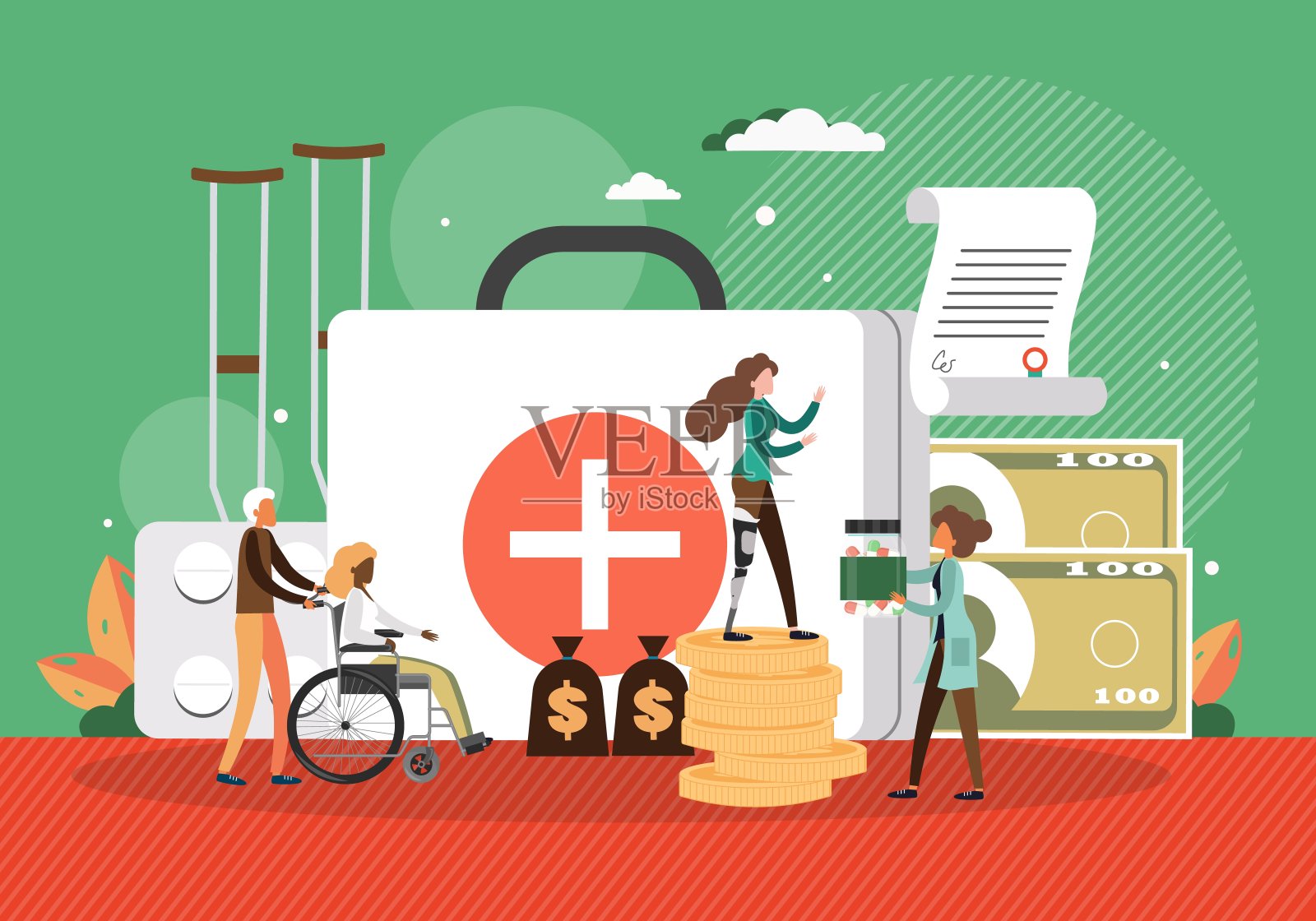 残疾人社会保障福利,矢量说明。残疾退休金。插画图片素材