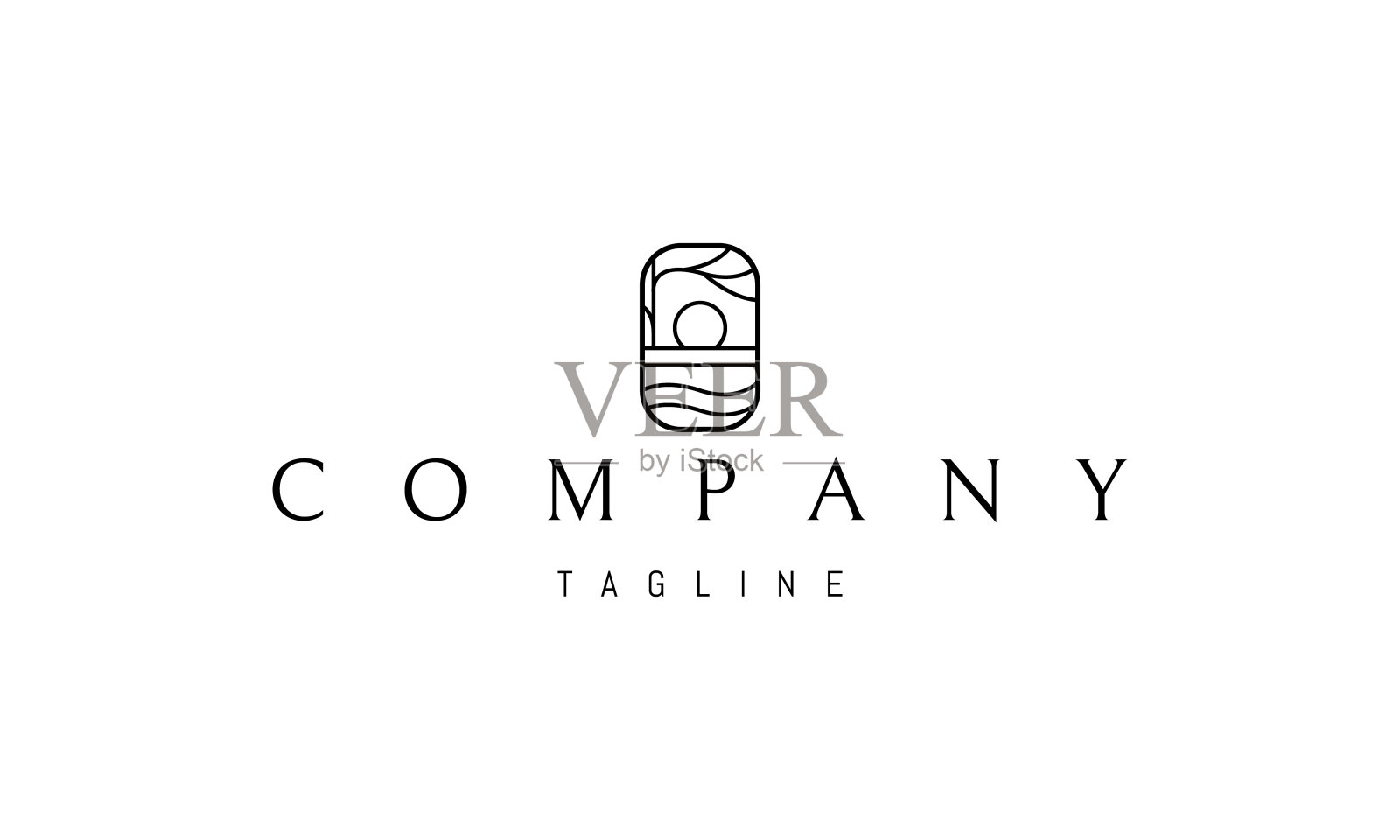 矢量标志上的抽象图像的景观与日落在湖上。插画图片素材