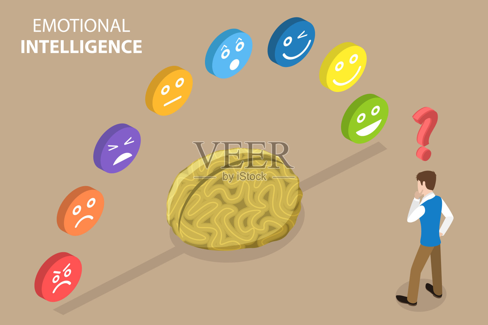 情绪智力的三维等距平面矢量概念说明插画图片素材