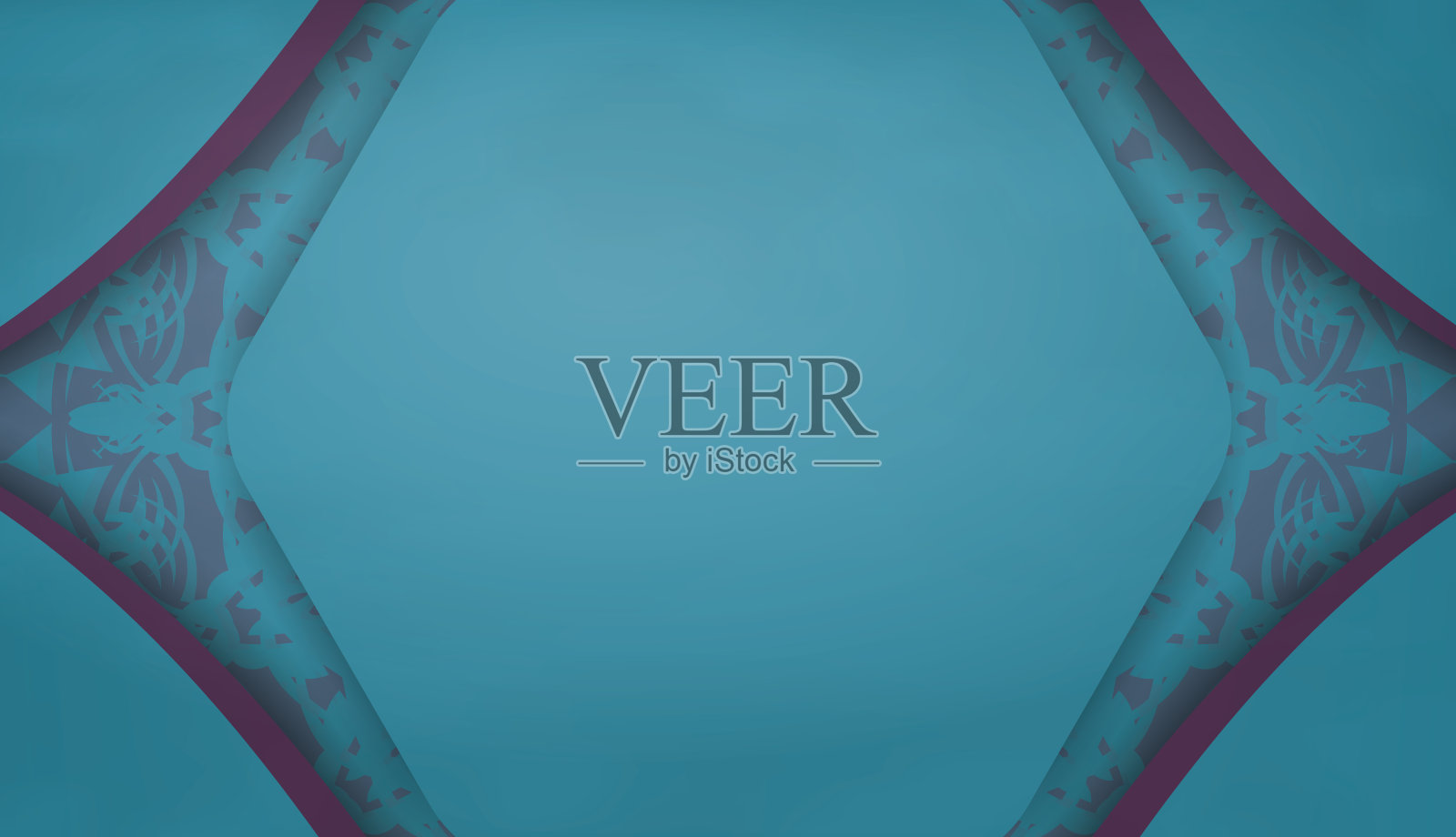 蓝绿色的横幅与印度紫色装饰设计下的标志插画图片素材