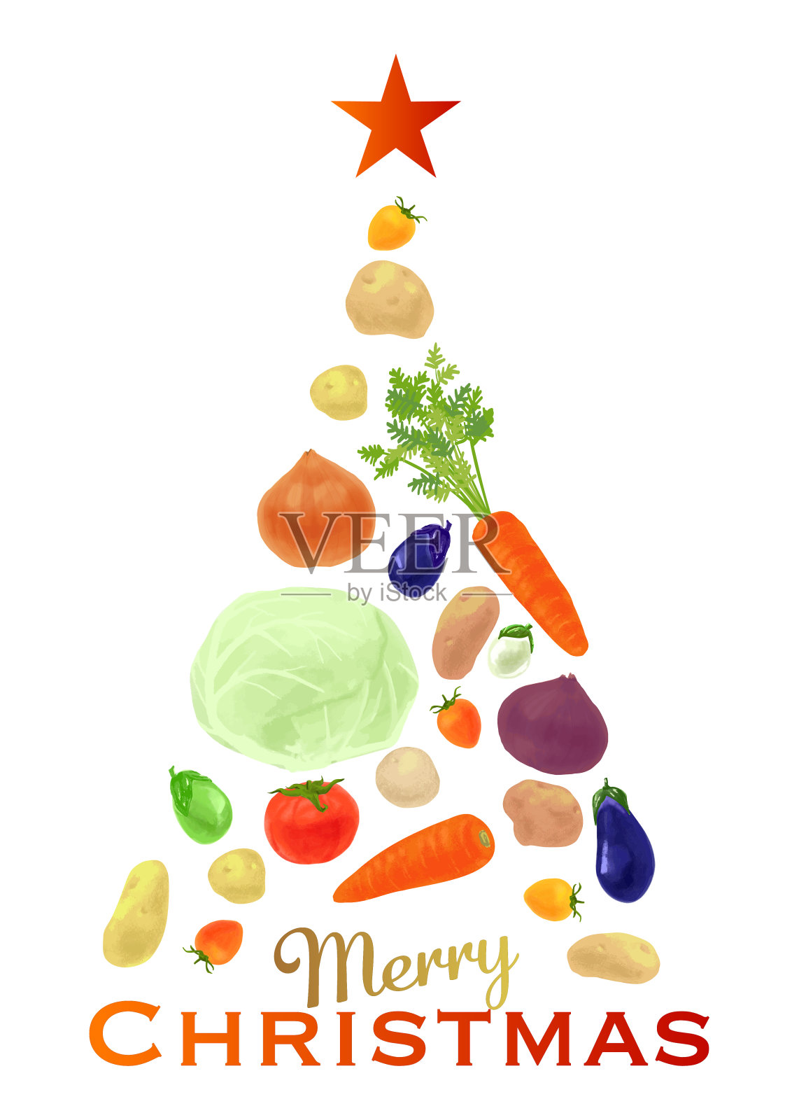 蔬菜圣诞树矢量插图。插画图片素材