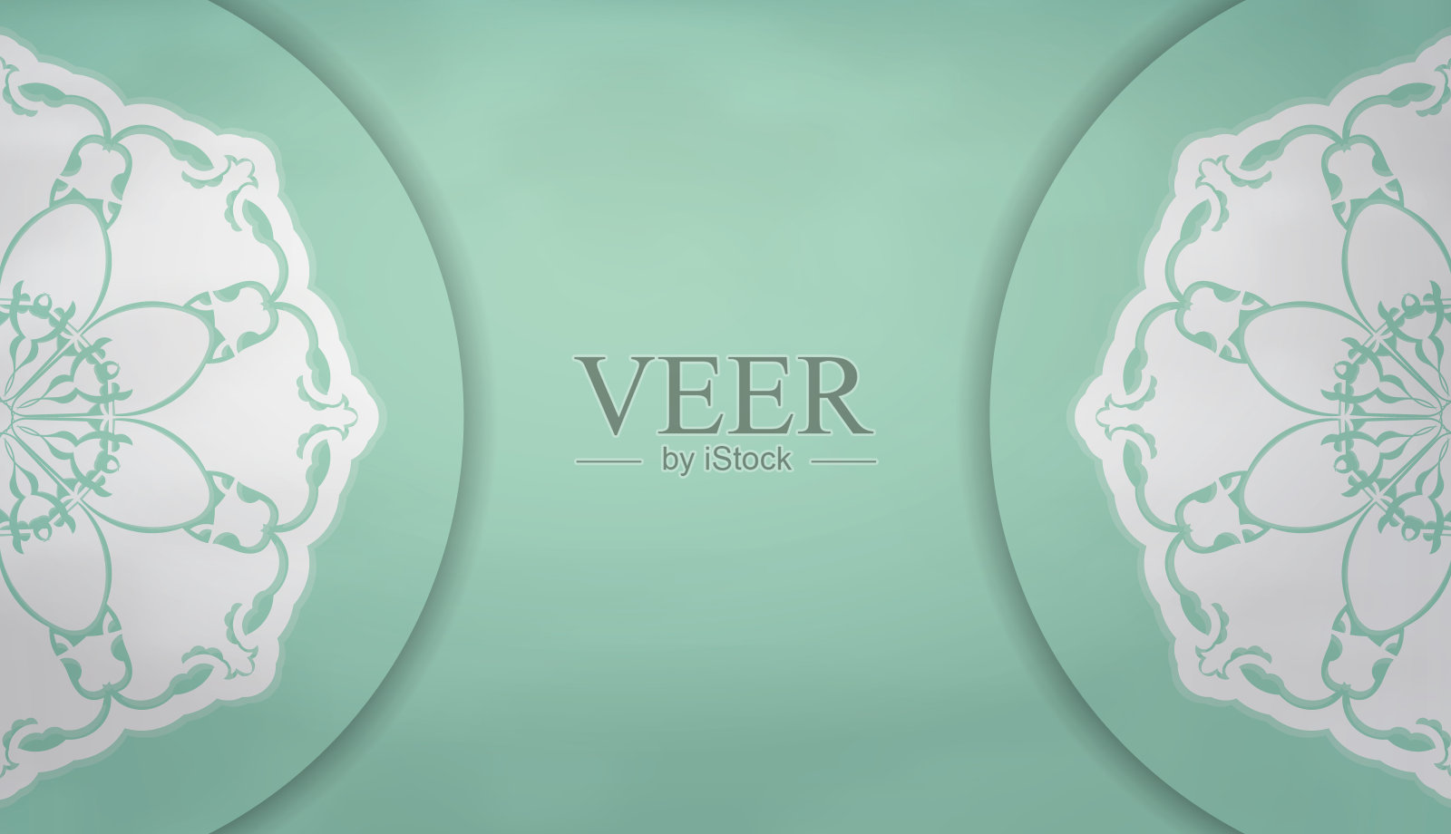 薄荷色背景与曼荼罗白色图案,并在您的标志下插画图片素材