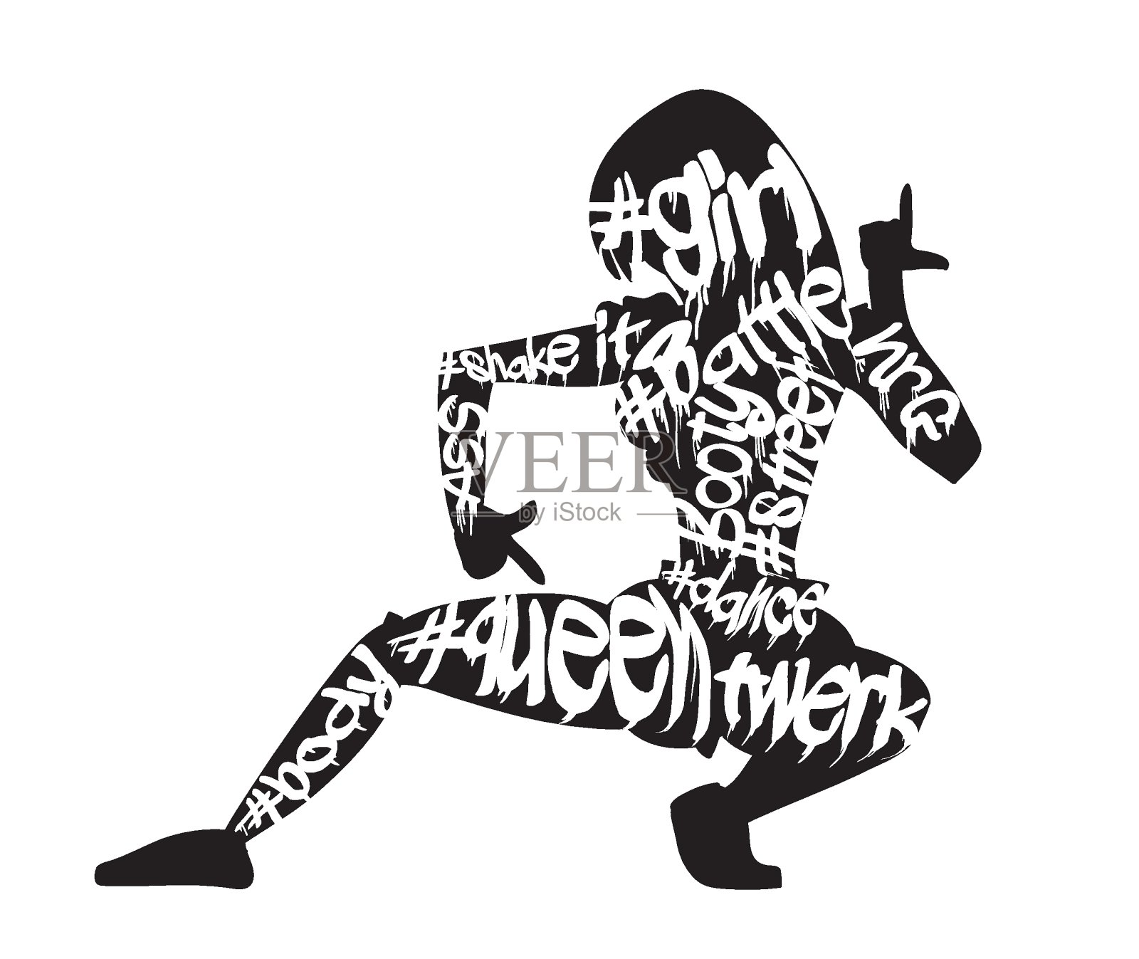 Twerk海报设计。卡通风格的女孩。臀舞课程或战斗的海报。矢量插图。插画图片素材