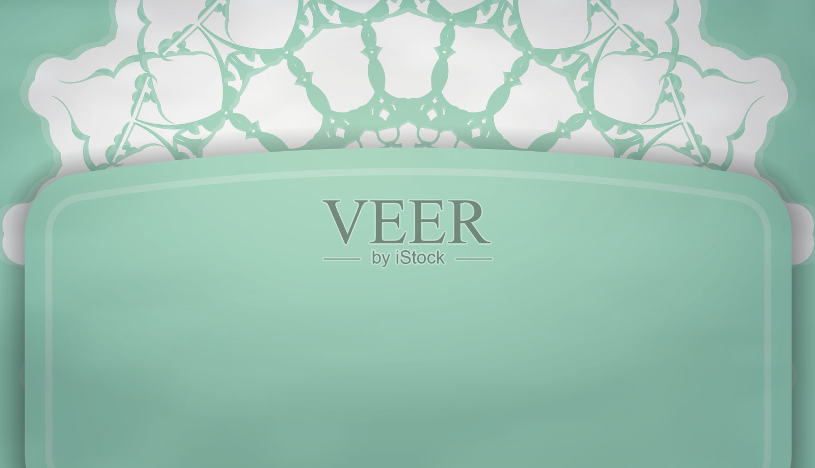 背景薄荷色与曼荼罗白色装饰下的文字设计插画图片素材