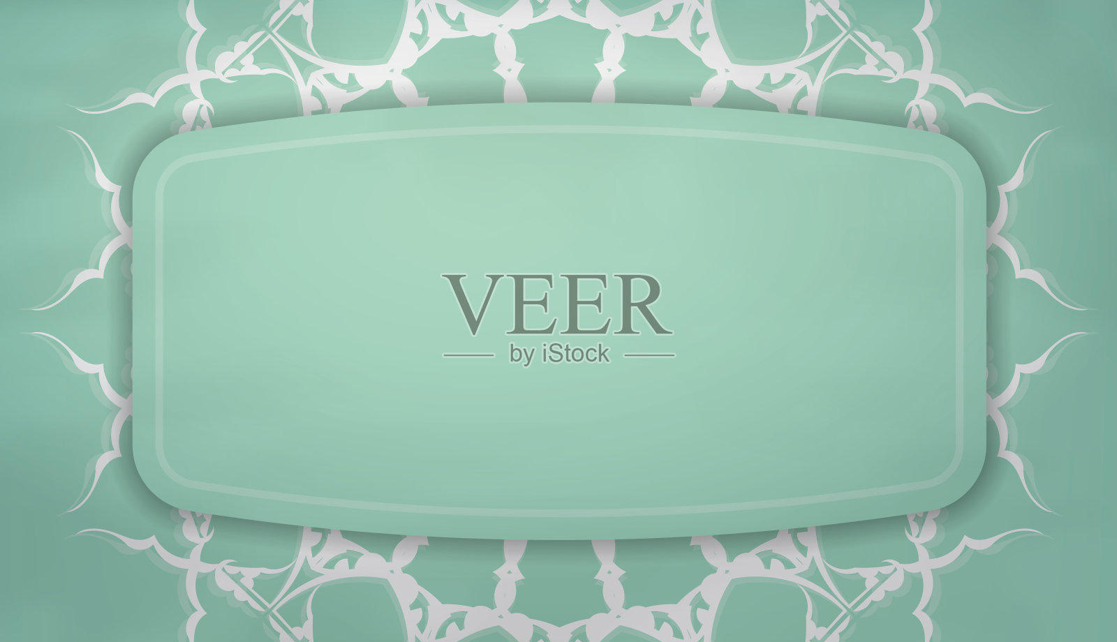 薄荷彩色旗帜与复古白色装饰和空间的标志或文字插画图片素材