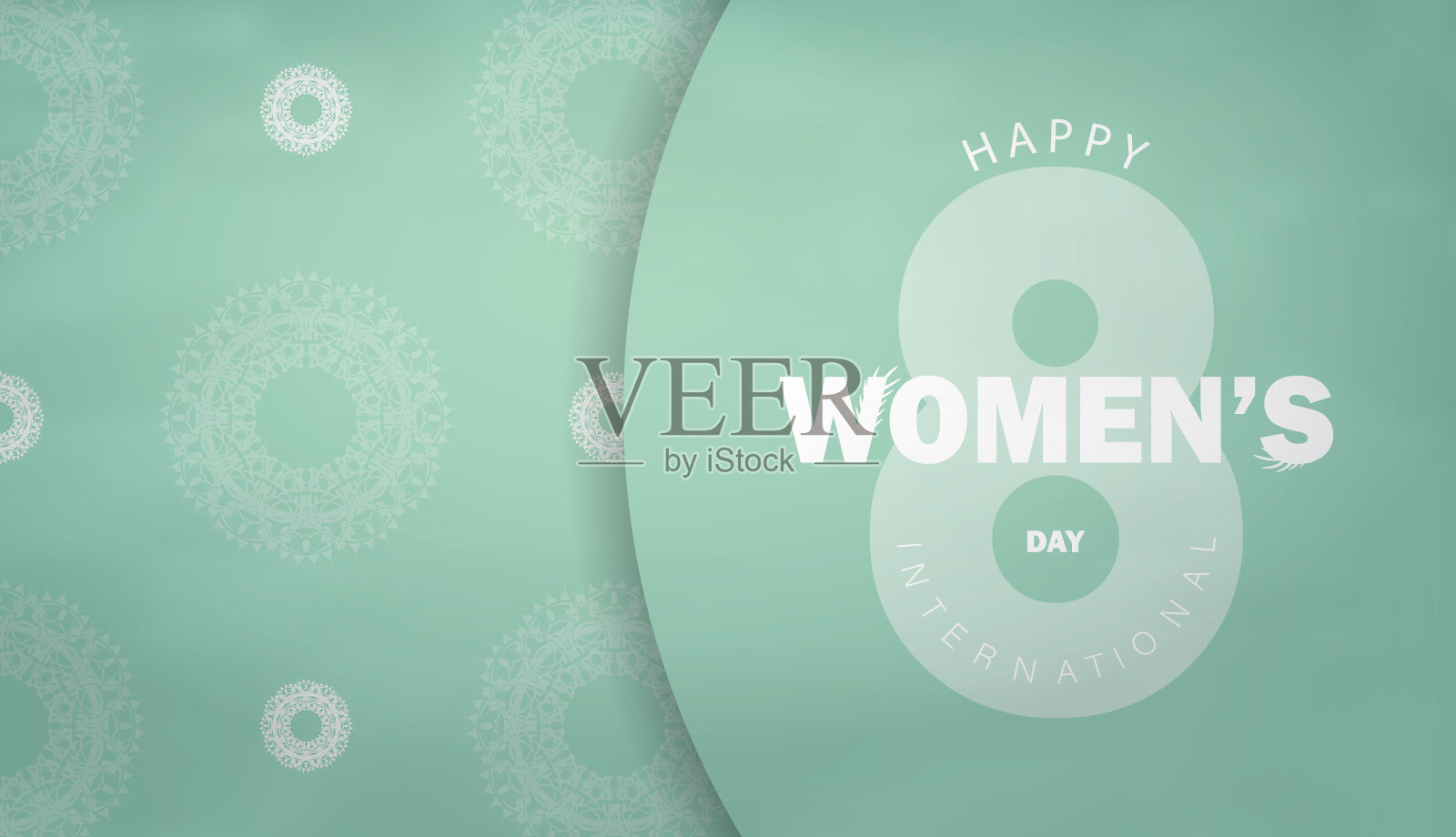 国际妇女节明信片模板,薄荷色,复古白色图案插画图片素材