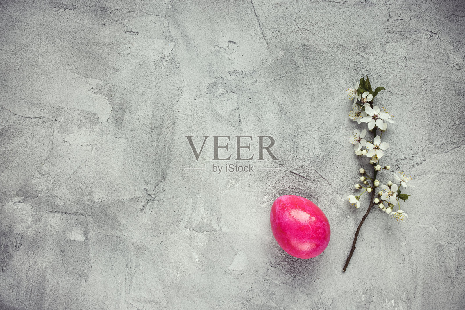 复活节彩蛋和春天树枝上的白色花朵,复制空间照片摄影图片