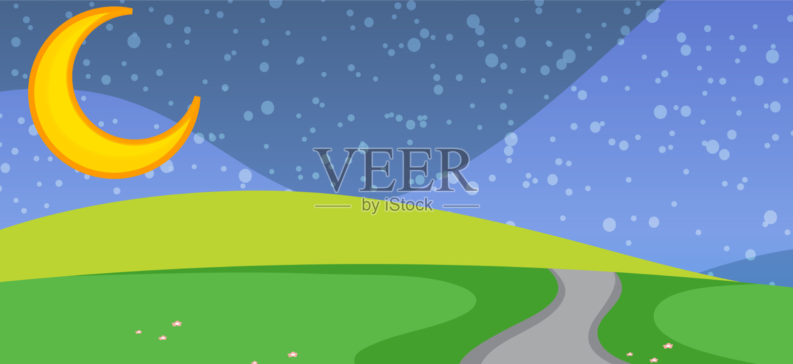 空旷的公园夜景,简约的风格插画图片素材