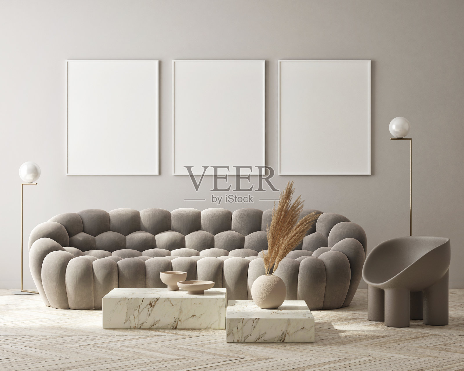 模拟海报框架在现代室内背景,客厅,斯堪的纳维亚风格,3D渲染,3D插图照片摄影图片