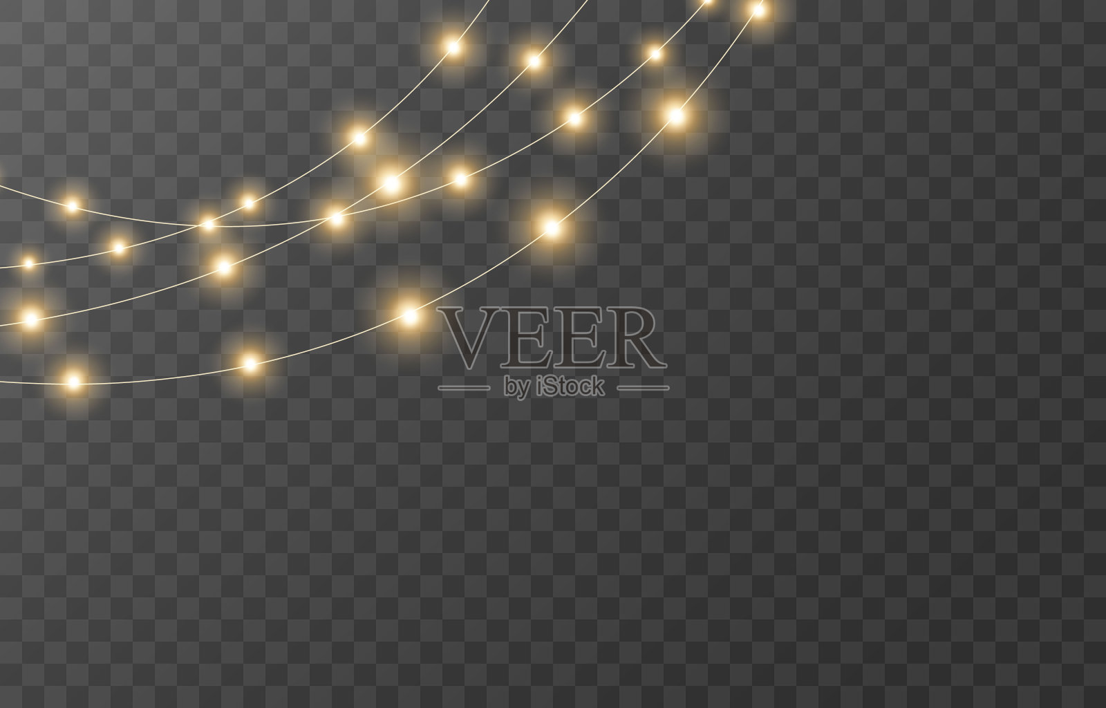 圣诞节的彩灯、电灯泡、发光的花环串、新年派对的彩灯装饰、节日的砖墙装饰。在蒙版下分离的可编辑元素。Png。插画图片素材