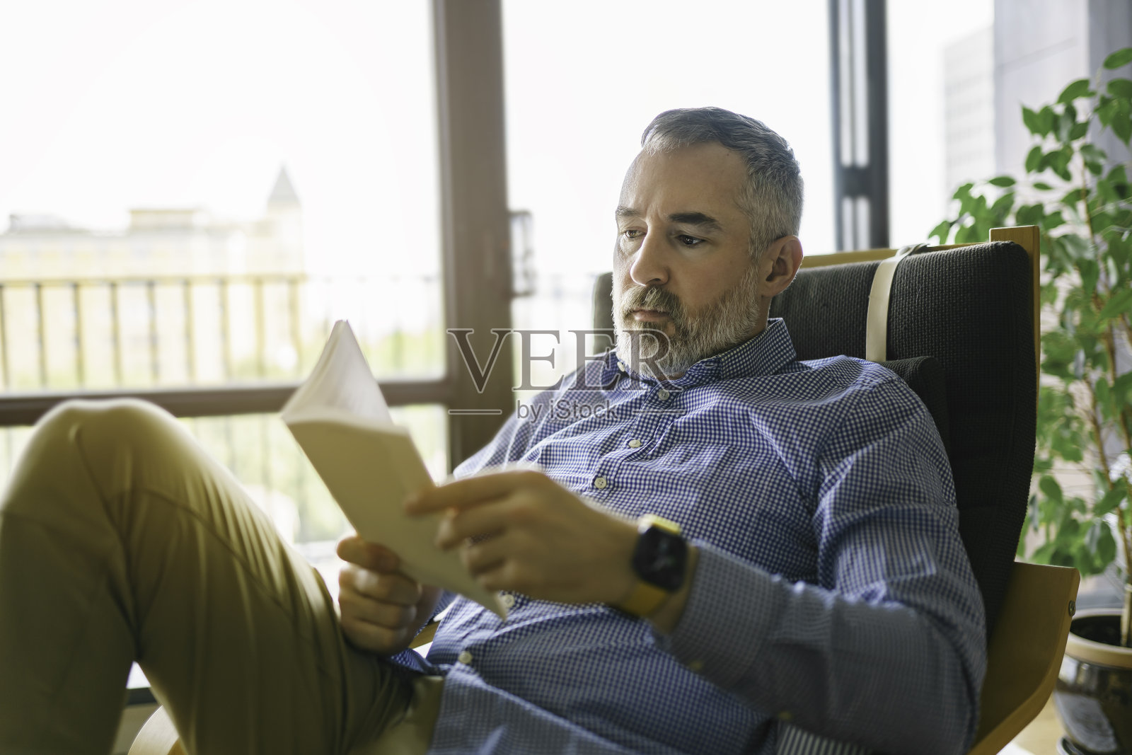 坐着看书看起来很放松照片摄影图片