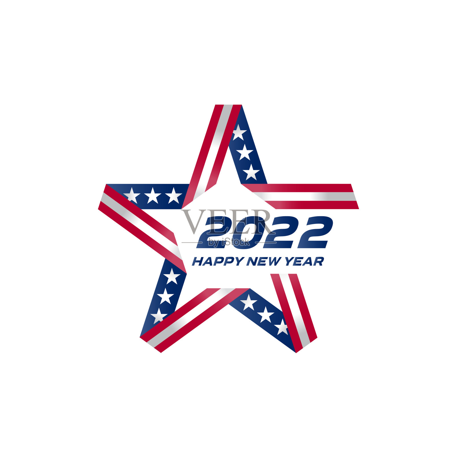 美国新年快乐。2022. 有美国国旗颜色和符号的传单。原始星。贺卡的不对称、动态设计元素。插画图片素材