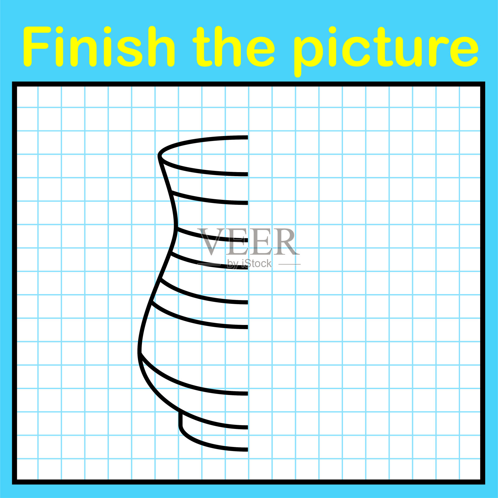 在花瓶上画一幅对称的画,然后把它画上。一个简单的儿童绘画游戏插画图片素材