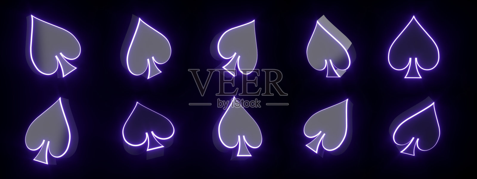 包的现代黑色和霓虹紫色卡黑桃符号- 3D插图照片摄影图片