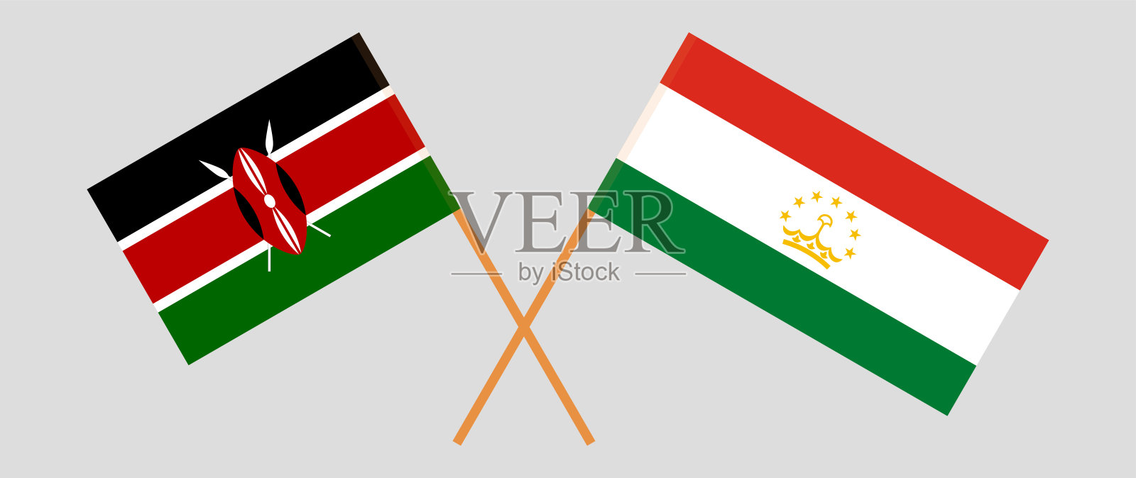 肯尼亚和塔吉克斯坦的交叉国旗。官方色彩。正确的比例插画图片素材
