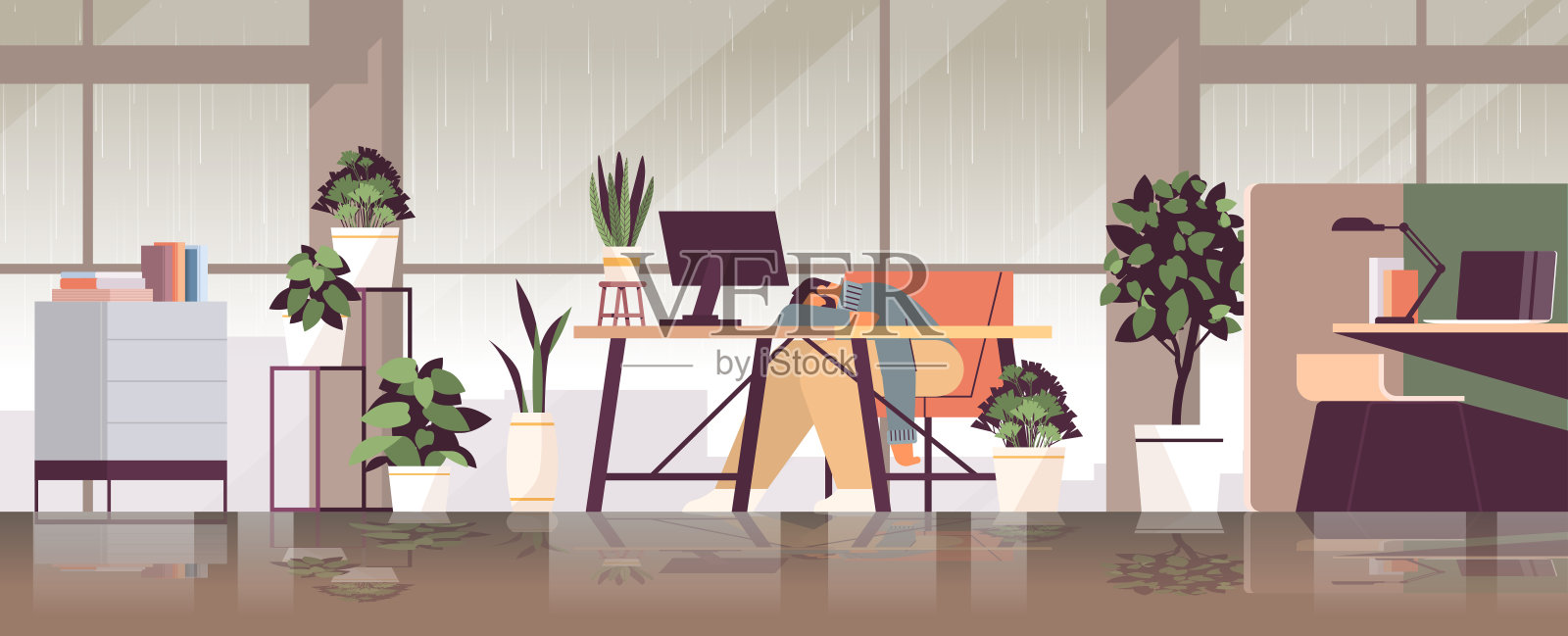 疲惫沮丧的商人伏案睡觉,感到绝望,心理健康问题,抑郁压力插画图片素材