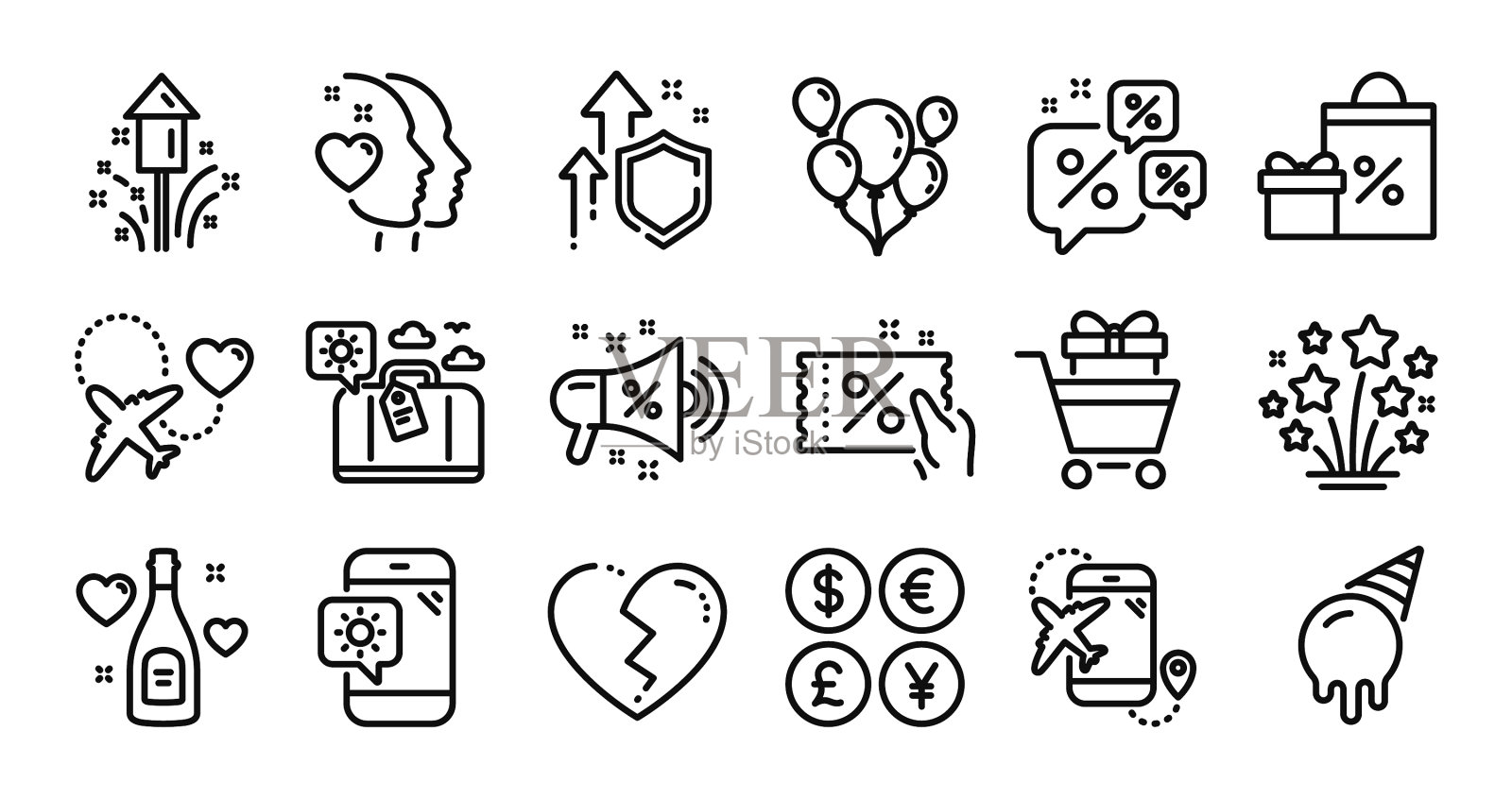 烟花销售扩音器和气象电话线图标素材