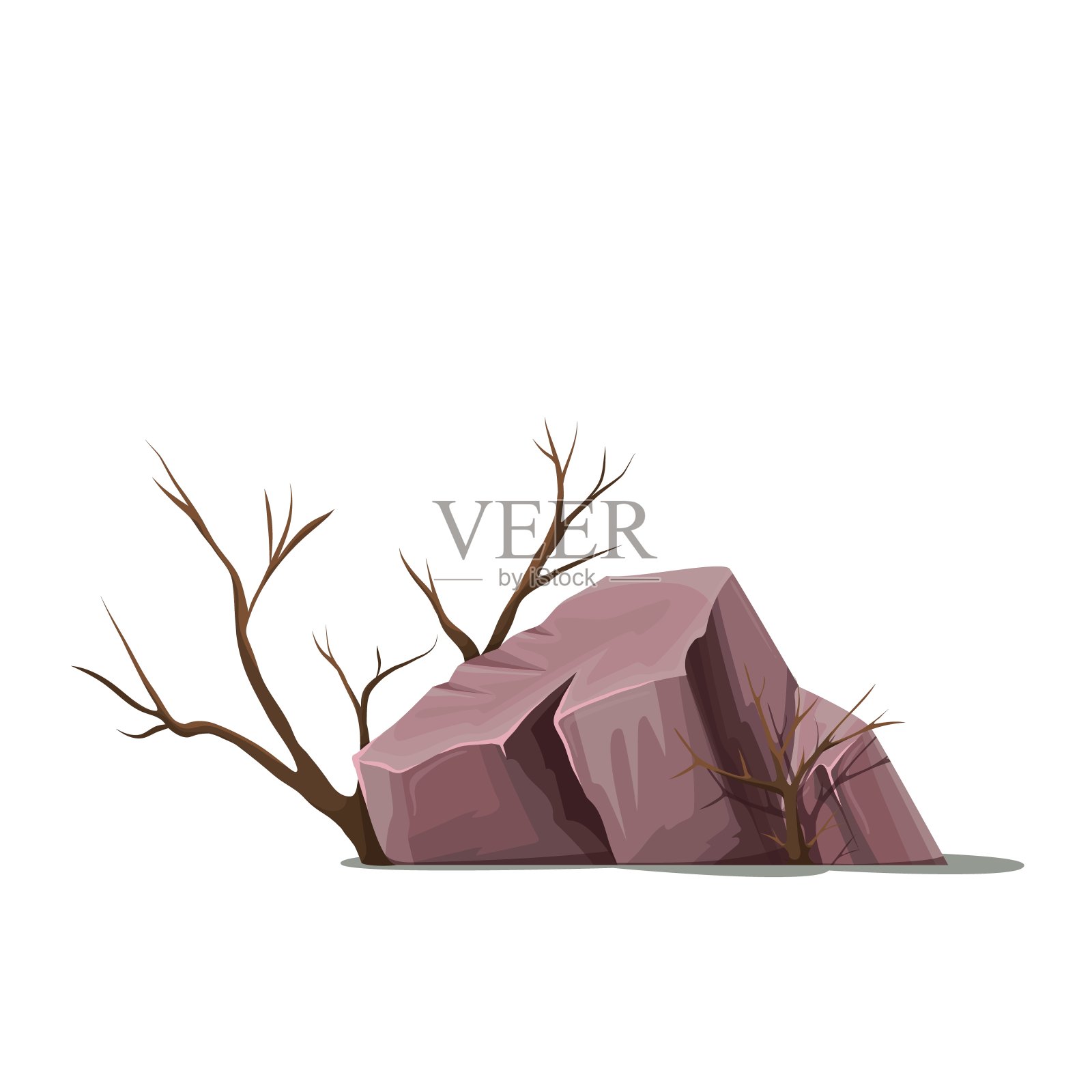 石头和植物,巨石插画图片素材