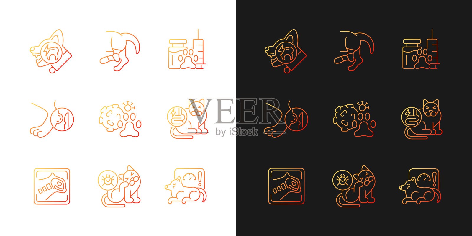 宠物的身体伤害渐变图标设置为黑暗和光明模式图标素材