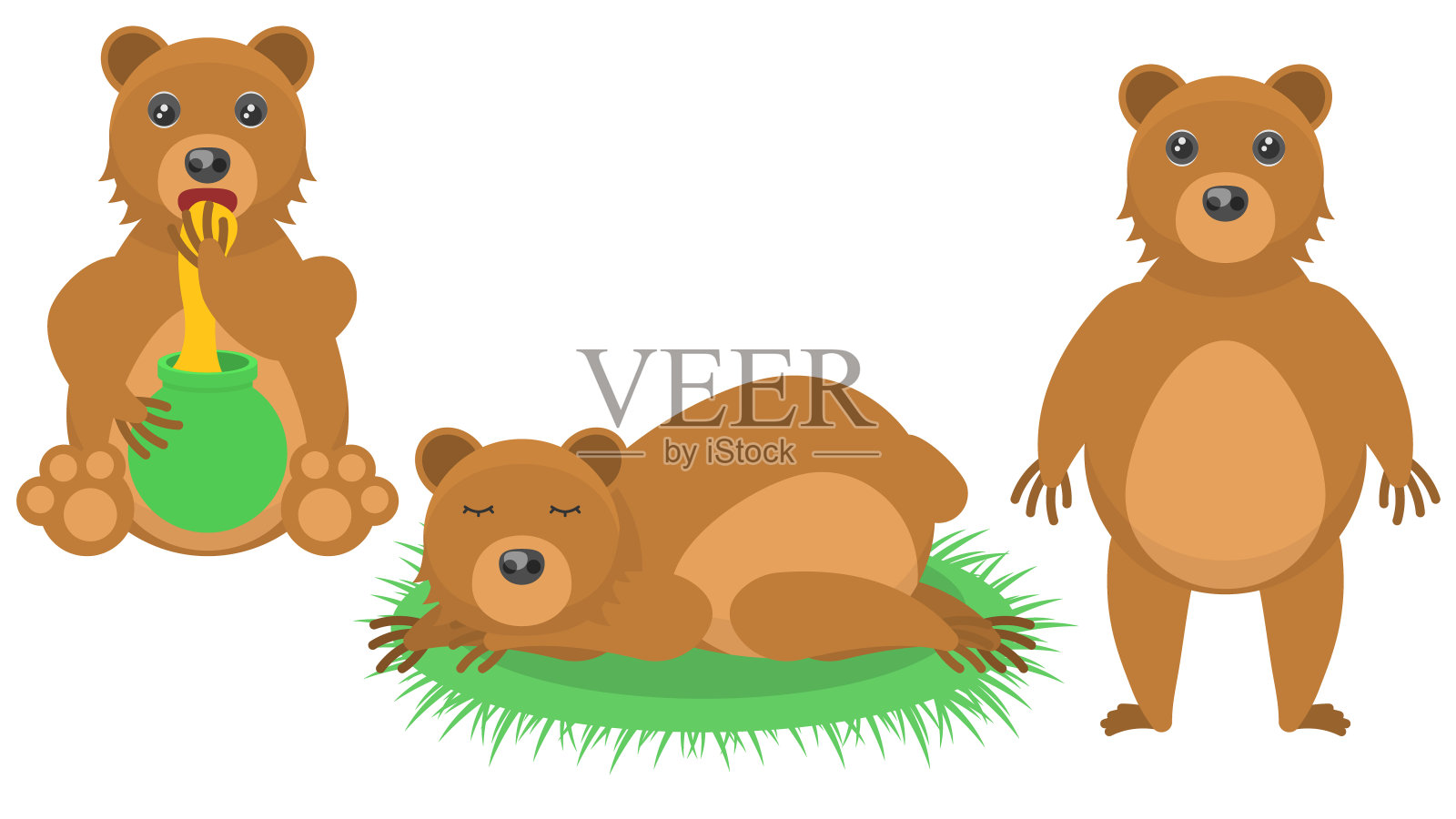 集抽象收集平面卡通
不同的动物熊站立,睡觉,吃蜂蜜矢量设计风格元素动物野生动物插画图片素材