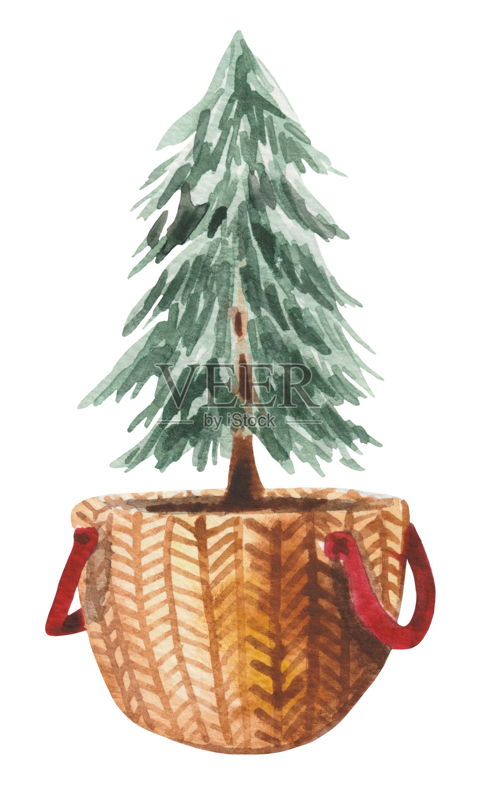 柳条篮子里的圣诞树插画图片素材