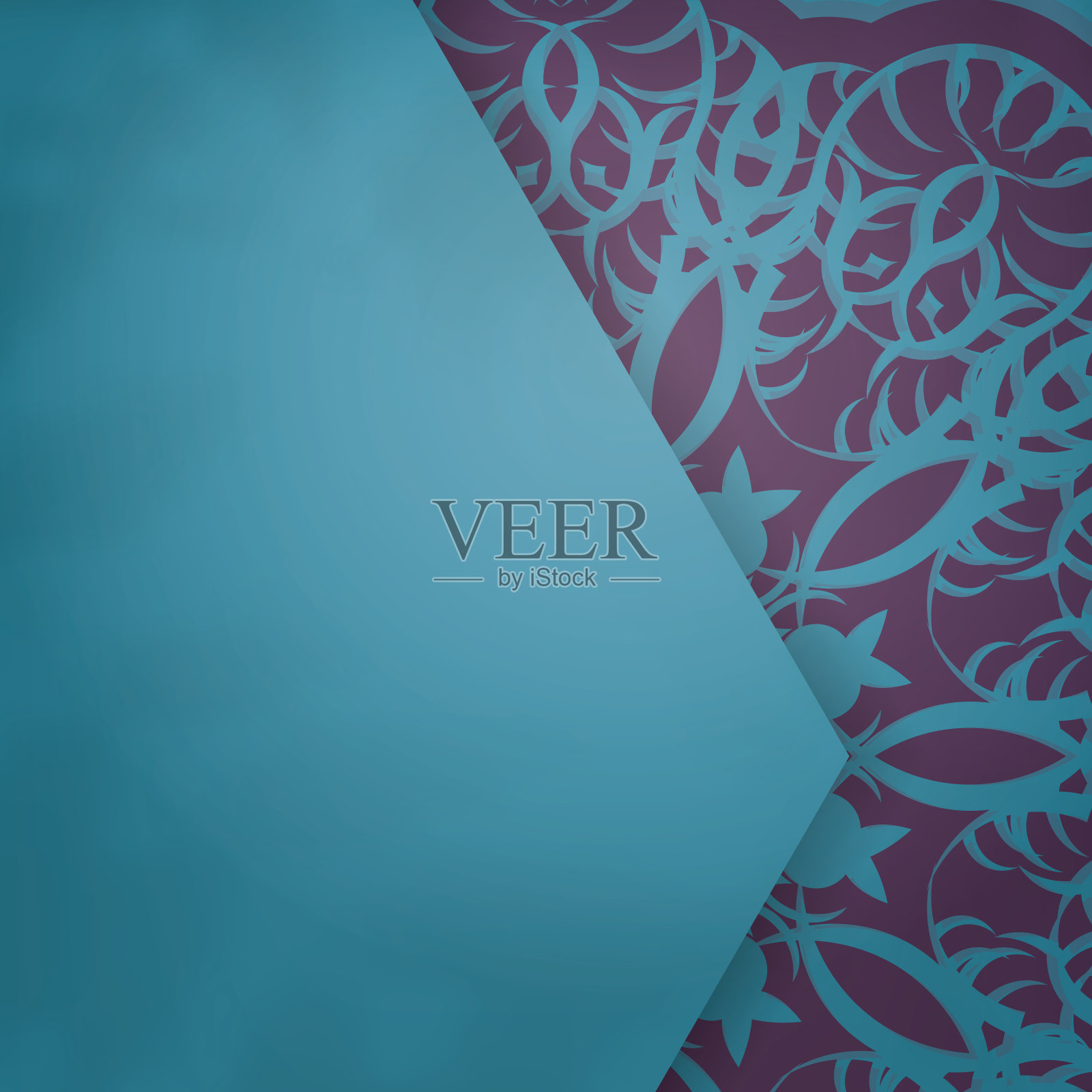 为您的设计,蓝绿色的问候手册配以印度紫色的装饰品。插画图片素材