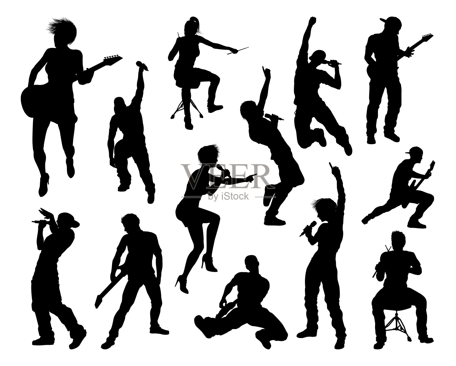 音乐家摇滚流行乐队剪影插画图片素材