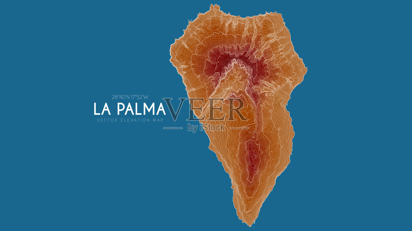 西班牙加那利群岛拉帕尔马地形图。矢量详细高程地图的岛屿。地理优美的景观轮廓海报。插画图片素材