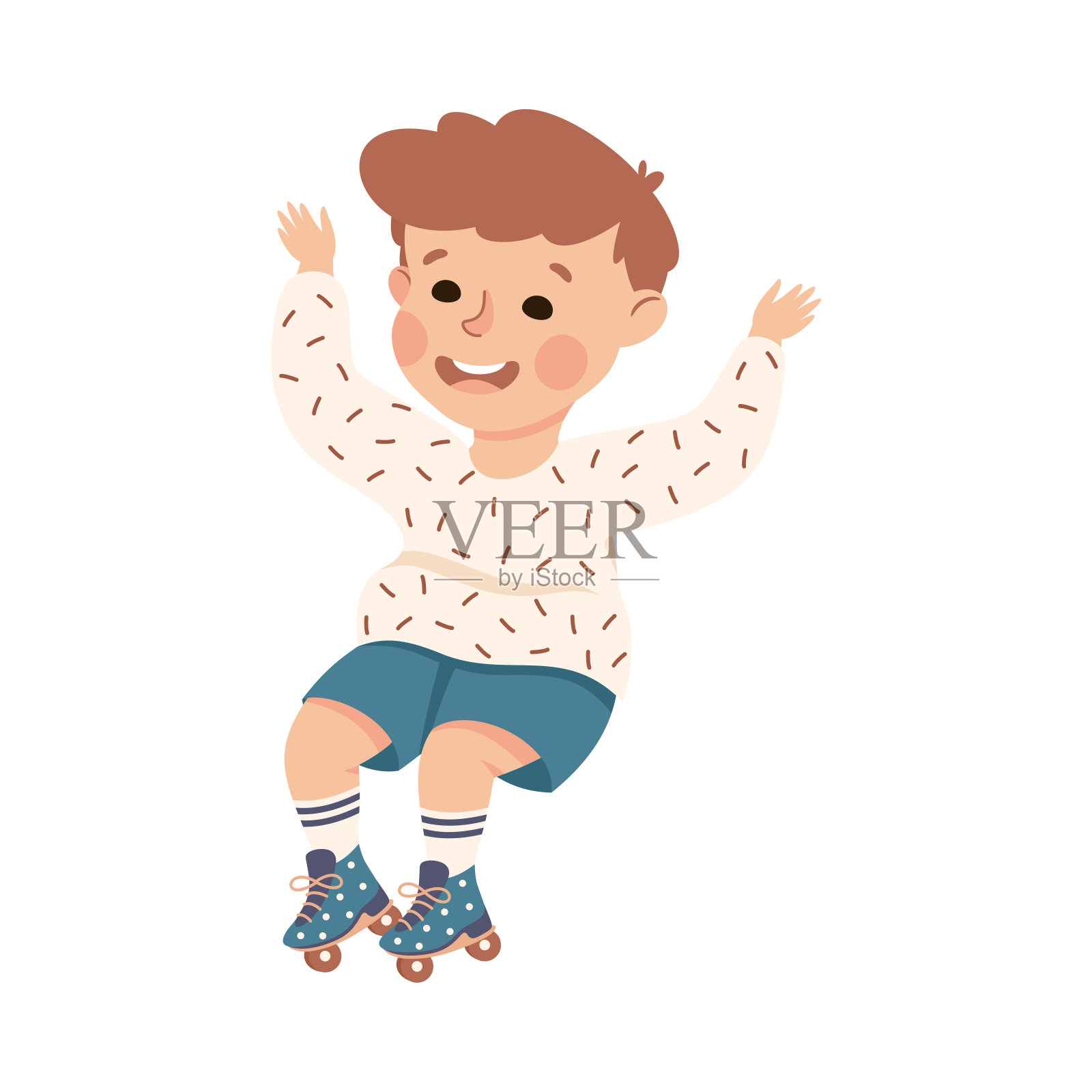 小男孩在溜冰鞋在溜冰公园有乐趣和享受娱乐活动矢量插图插画图片素材