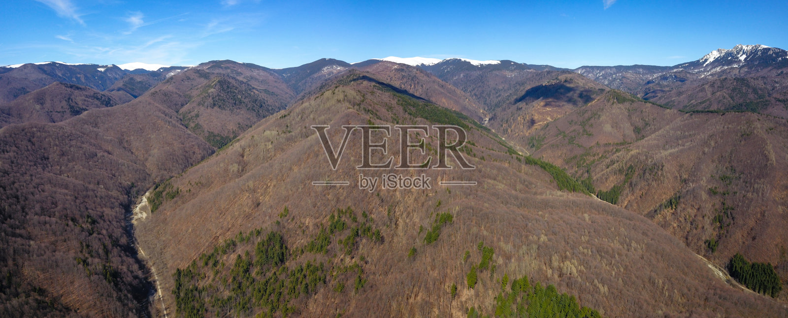 深秋时节,无人机在山毛榉林中飞行照片摄影图片