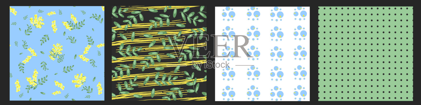 一套手绘花卉无缝模式。矢量设计适用于纸张、封面、织物、室内装饰等用户插画图片素材