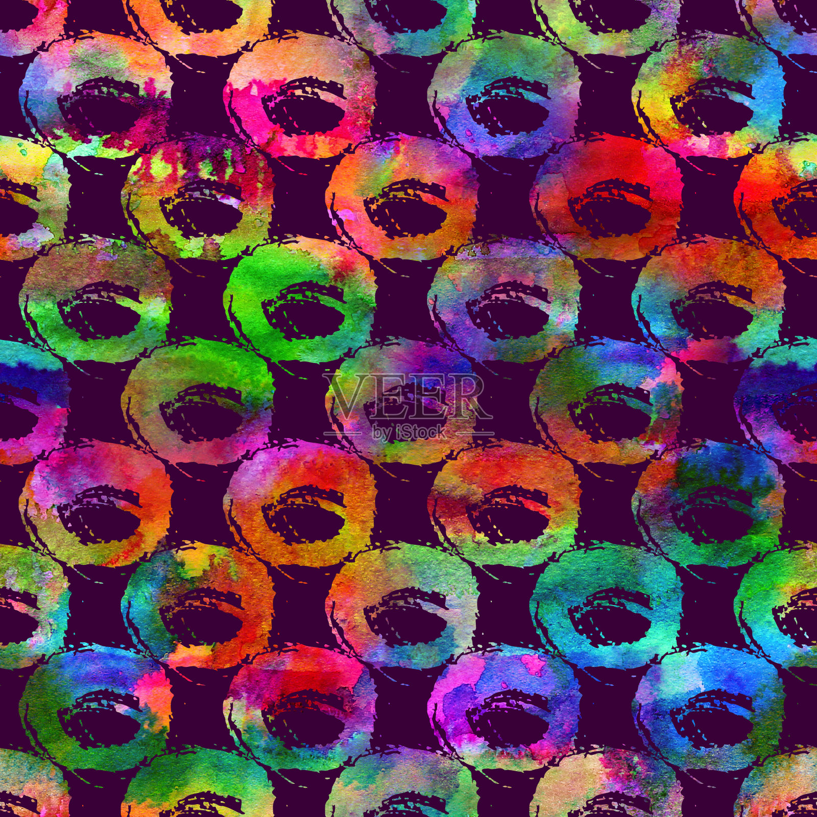 刷点斑点斑点几何Grung图案无缝彩虹色背景。粘胶拼贴水彩纹理青少年和学校的孩子织物印花格兰其设计插画图片素材