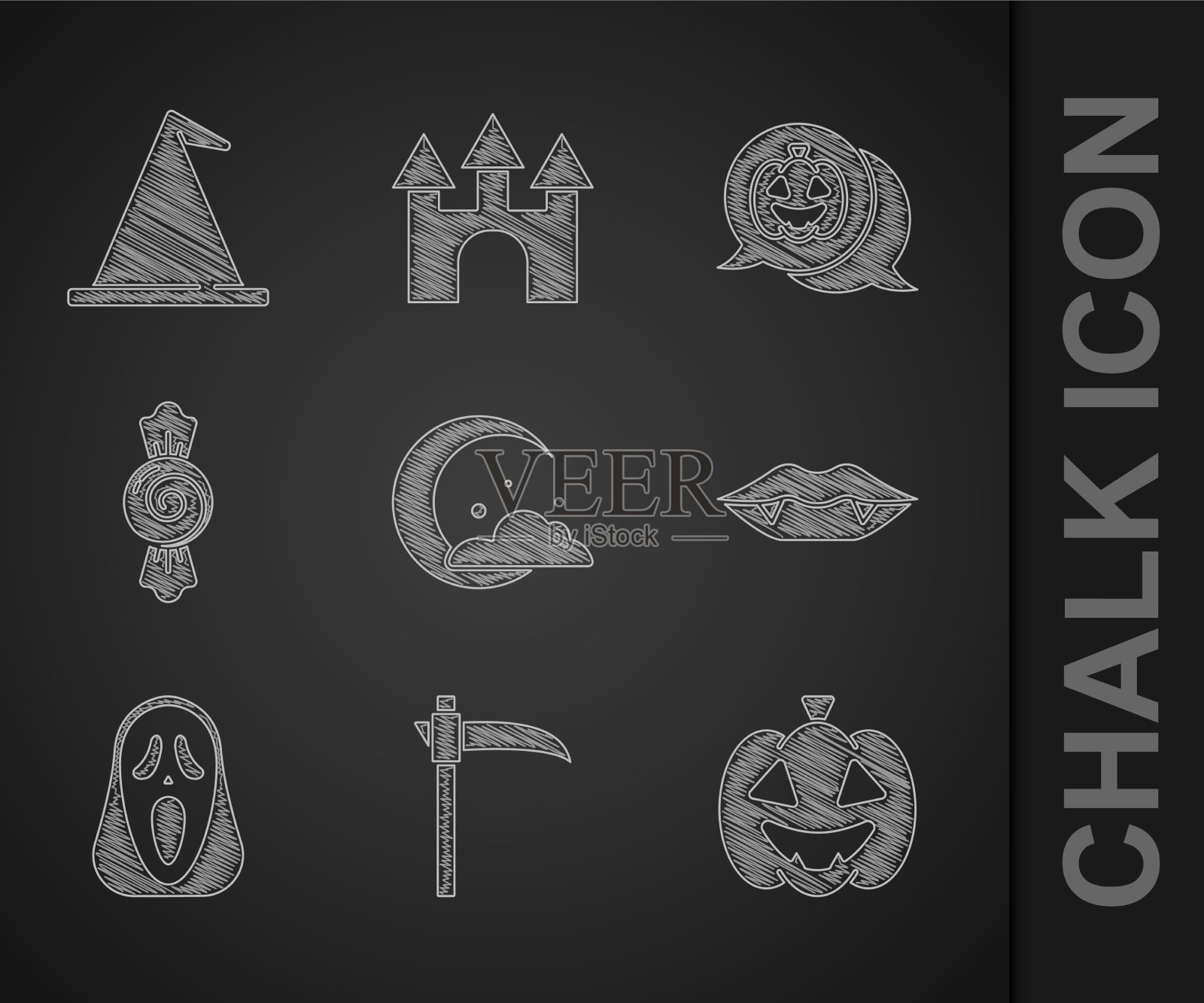 月亮和星星镰刀南瓜吸血鬼的牙齿图标素材