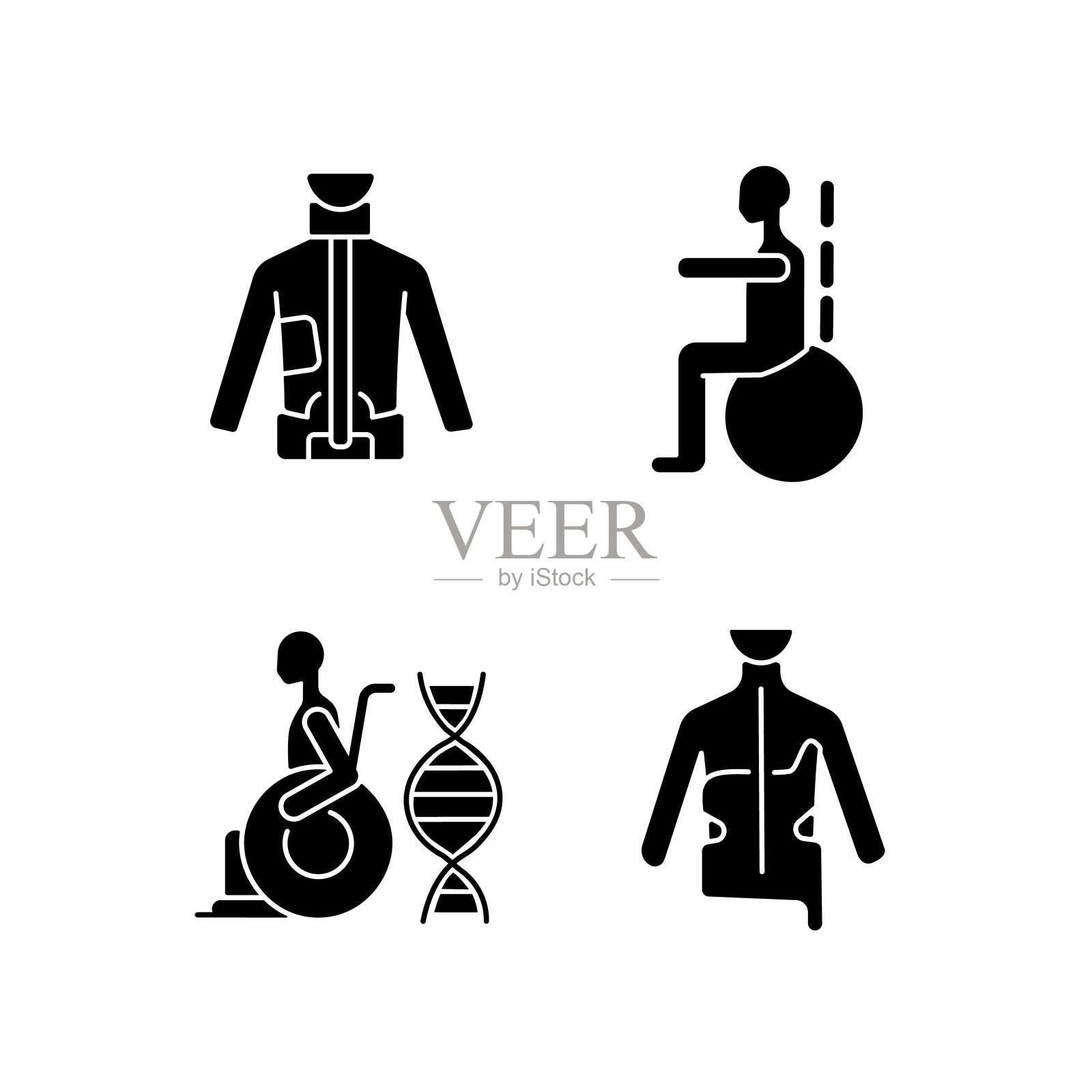 预防脊柱侧弯的方法:将黑色字形图标设置在空白位置图标素材