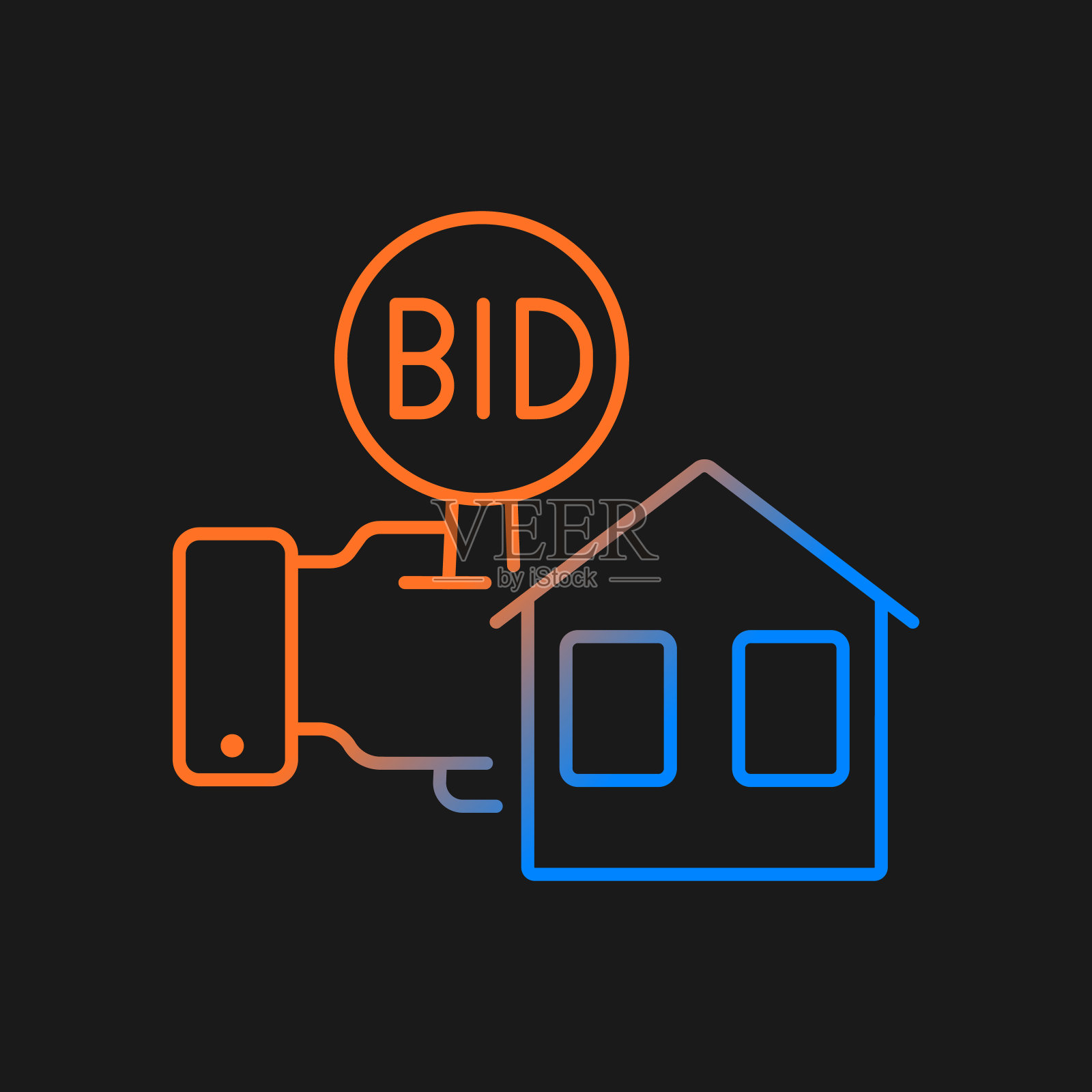 房地产拍卖梯度矢量图标的黑暗主题插画图片素材