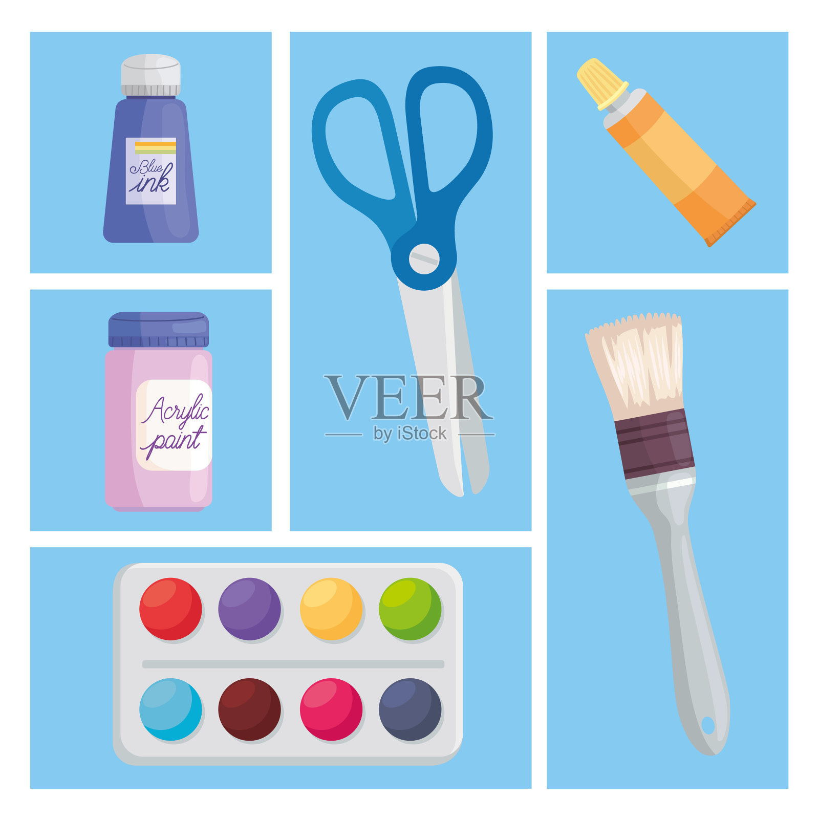 艺术家工具6个图标插画图片素材
