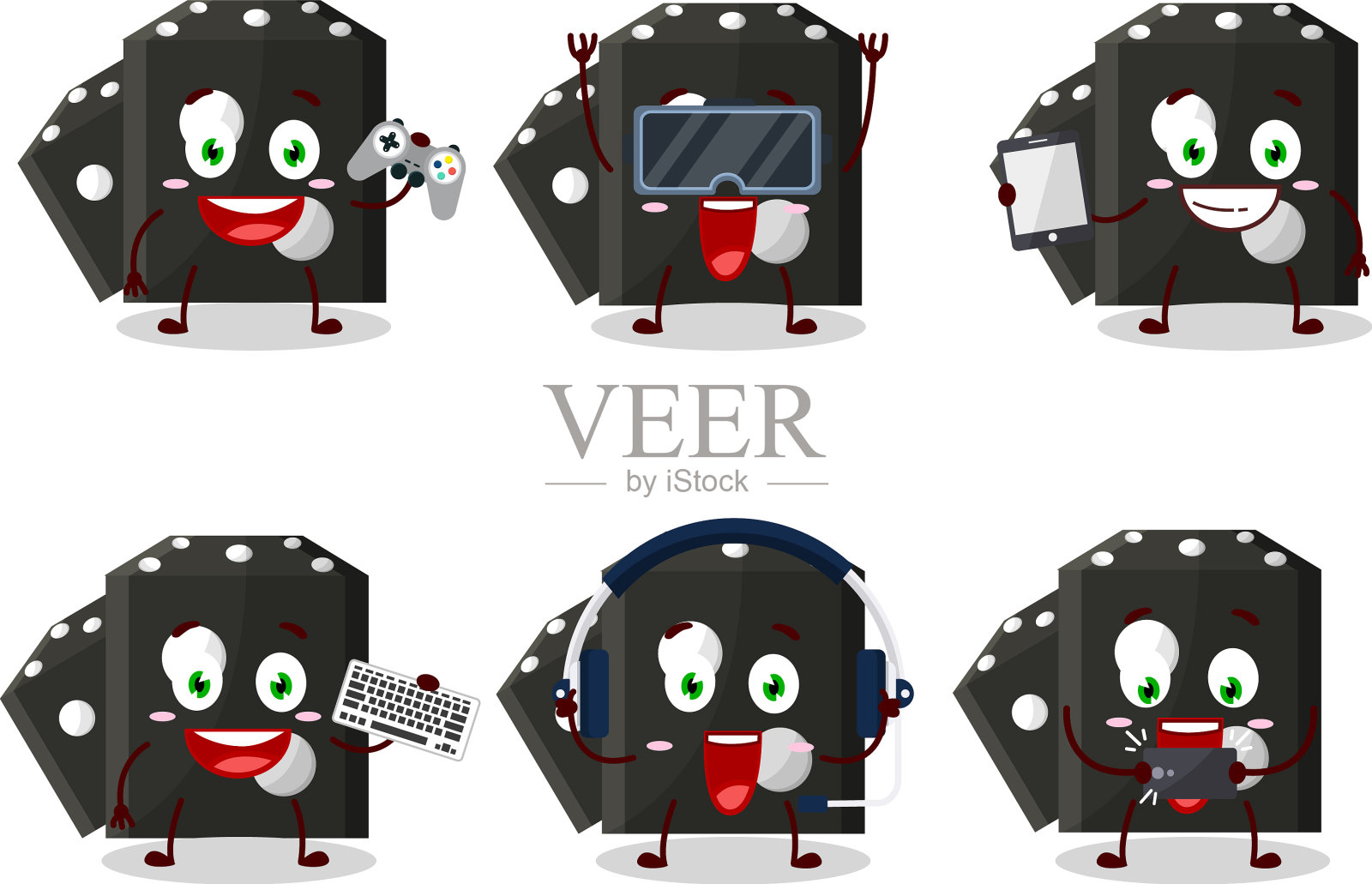 黑色骰子新卡通人物正在玩插画图片素材