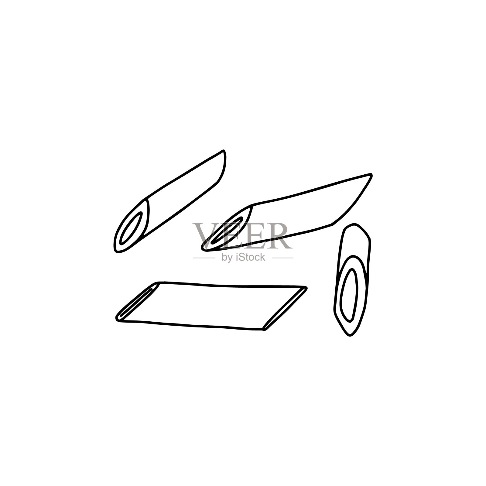 意大利通心粉块,手绘黑线矢量插图孤立。插画图片素材