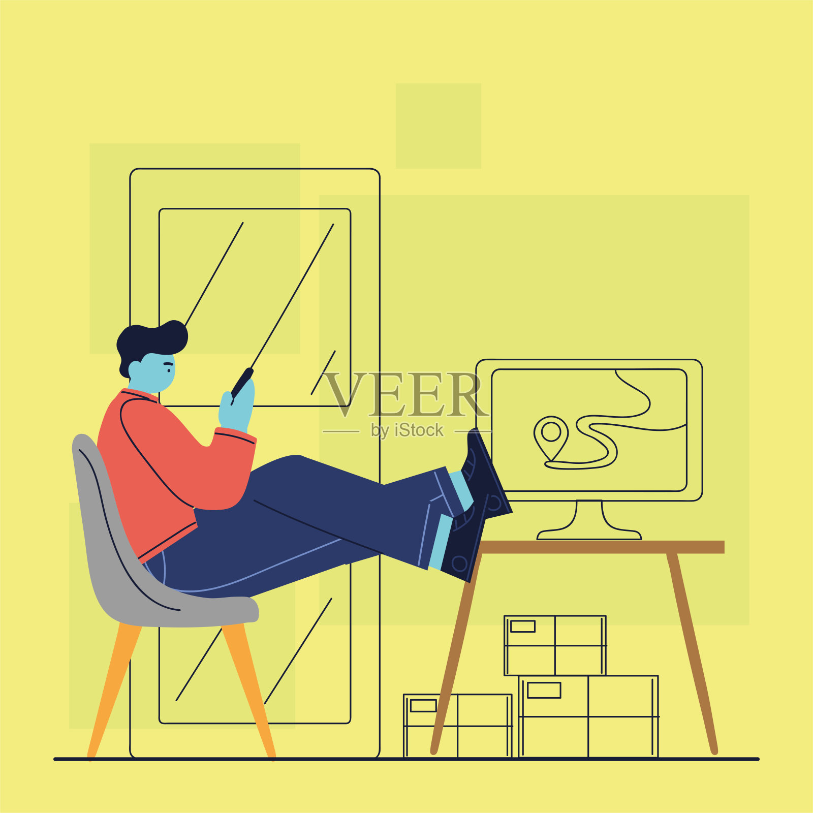 网上购物快递员插画图片素材