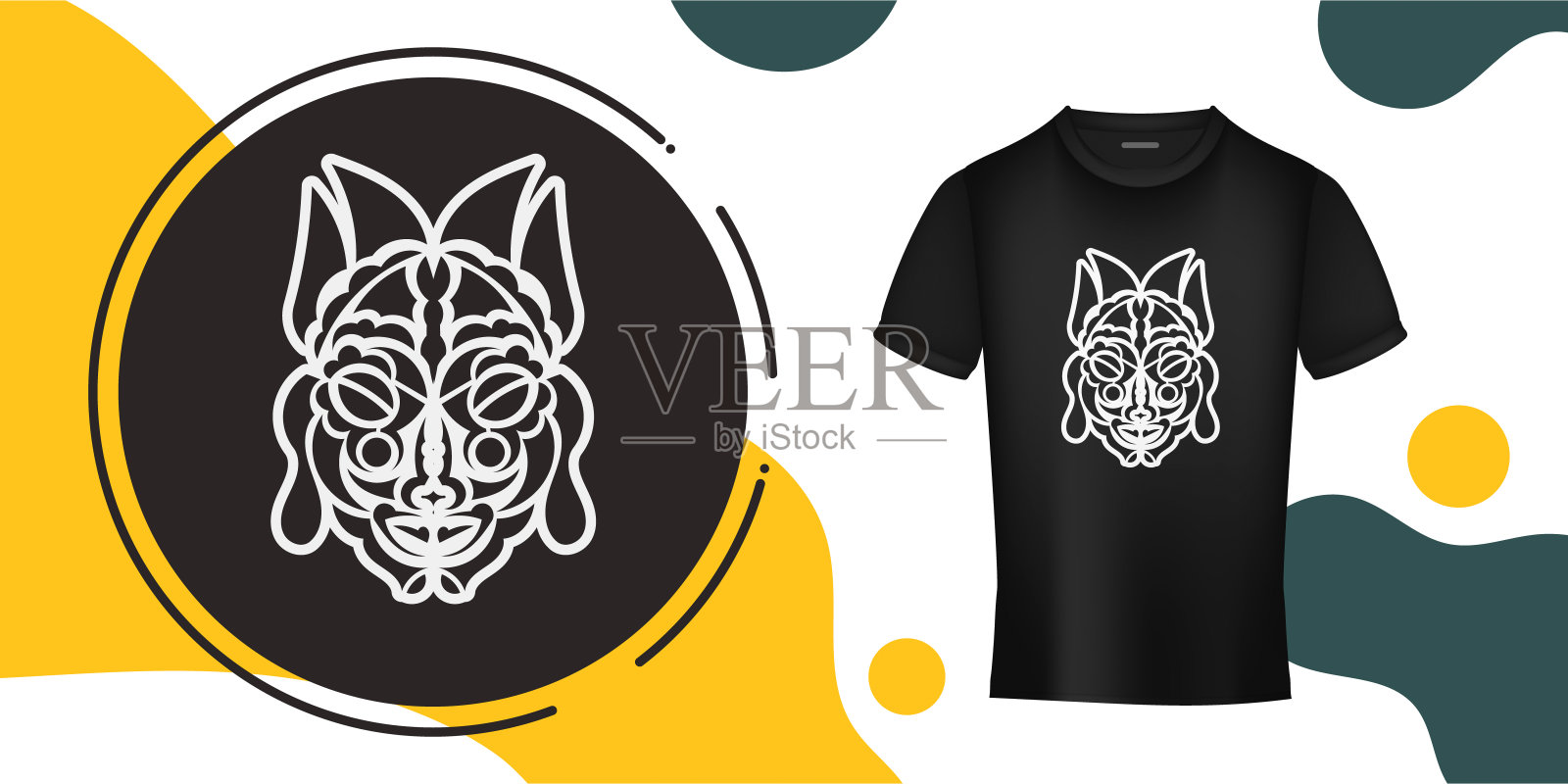 脸来自波利尼西亚图案。夏威夷风格的提基面具。适合打印和纹身。向量插画图片素材