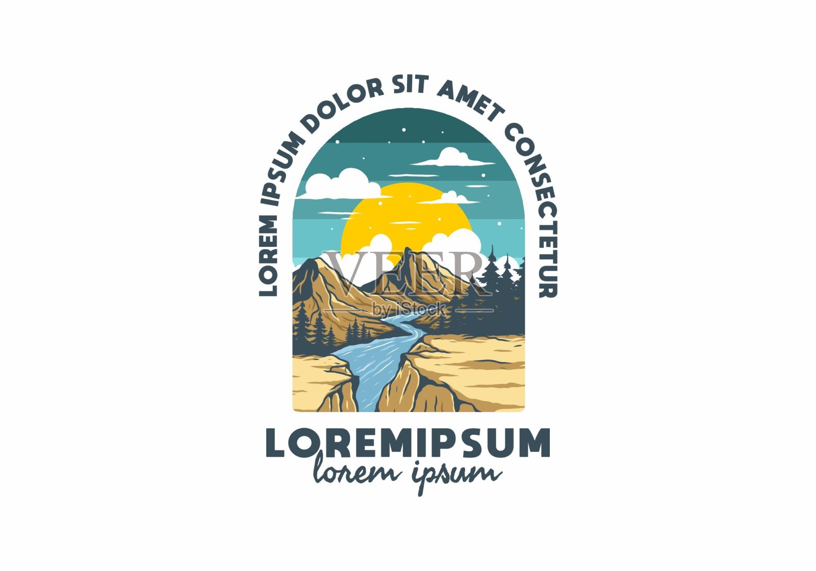 山崖间河流插画设计插画图片素材