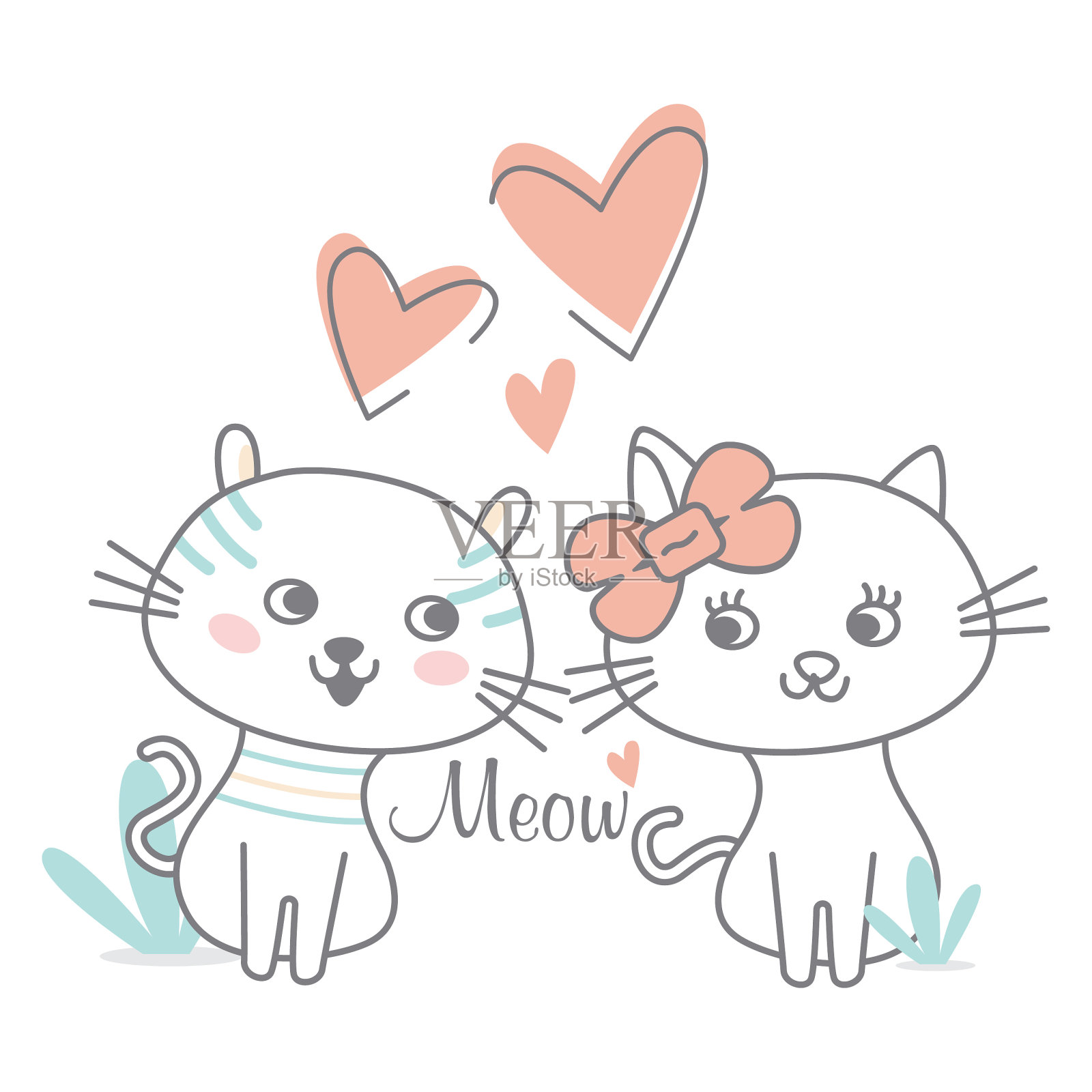 可爱的猫插图。浪漫的动物的概念插画图片素材