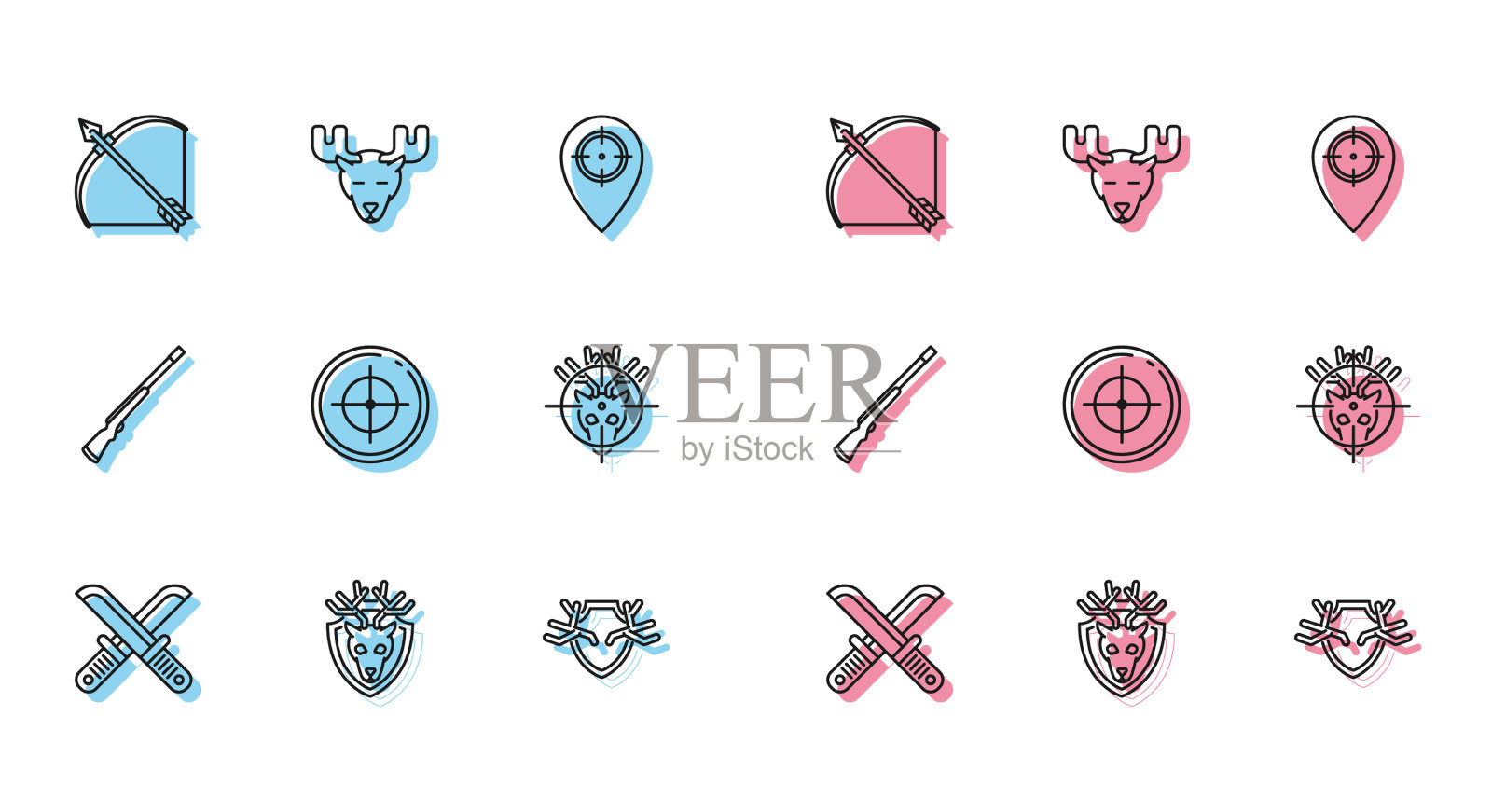 设线交叉猎人刀鹿头与图标素材