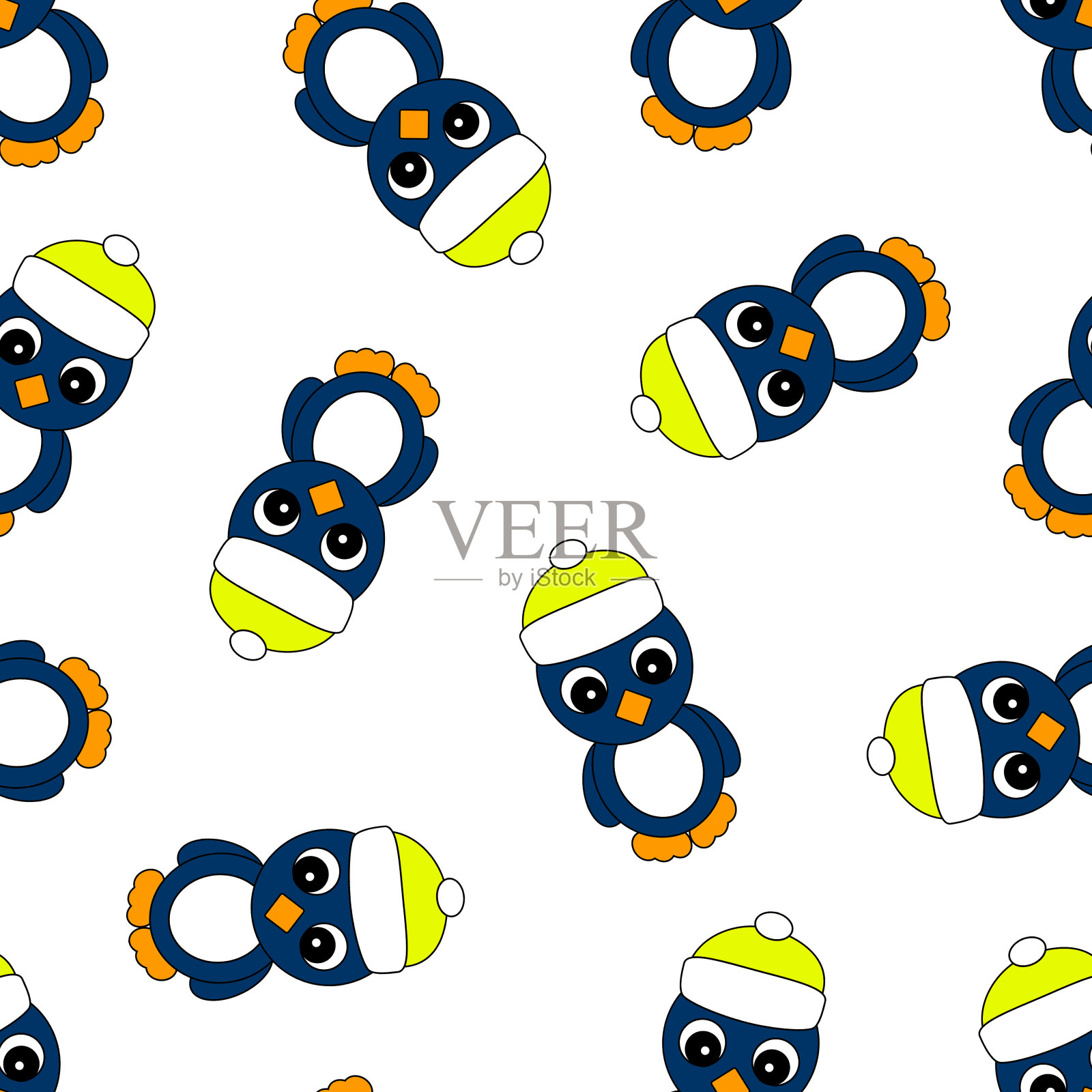 无缝模式与企鹅在白色背景。插画图片素材